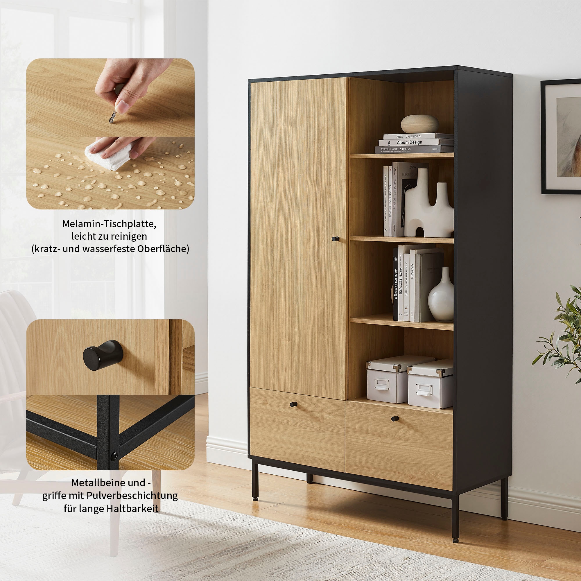OTTO home Highboard »Tayler« pflegeleichte Melaminoberfläche, Metallgestell, Breite 100 cm