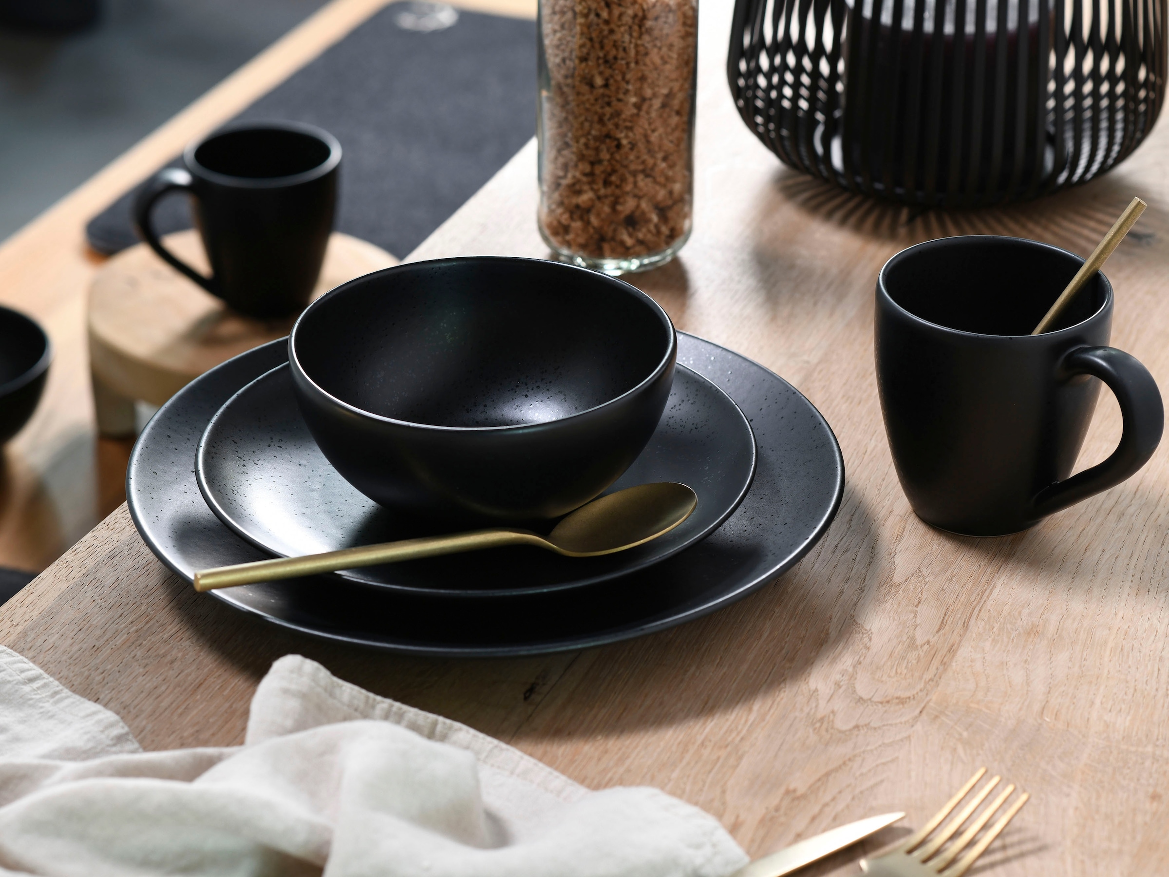 CreaTable Kombiservice »Magic Black Coupe«, (Set, 8 tlg.), Spezialglasur mit glänzenden Sprenkeln