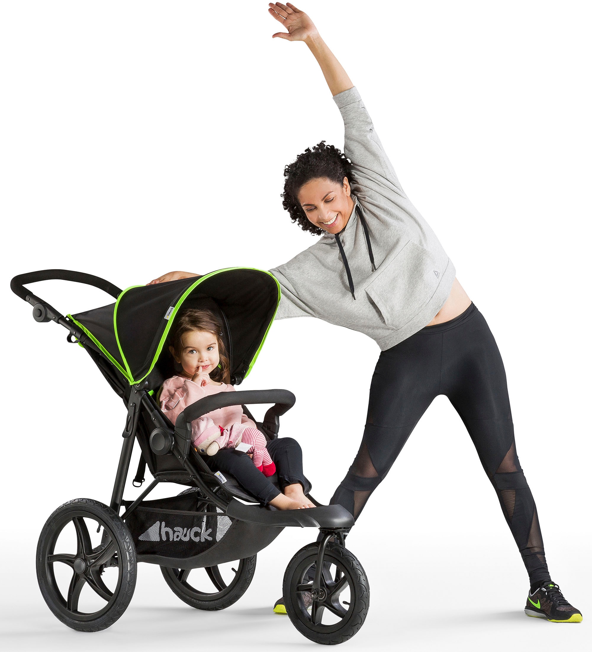 Hauck Dreirad-Kinderwagen »Runner black/neon yellow«, mit schwenk- und feststellbarem Vorderrad