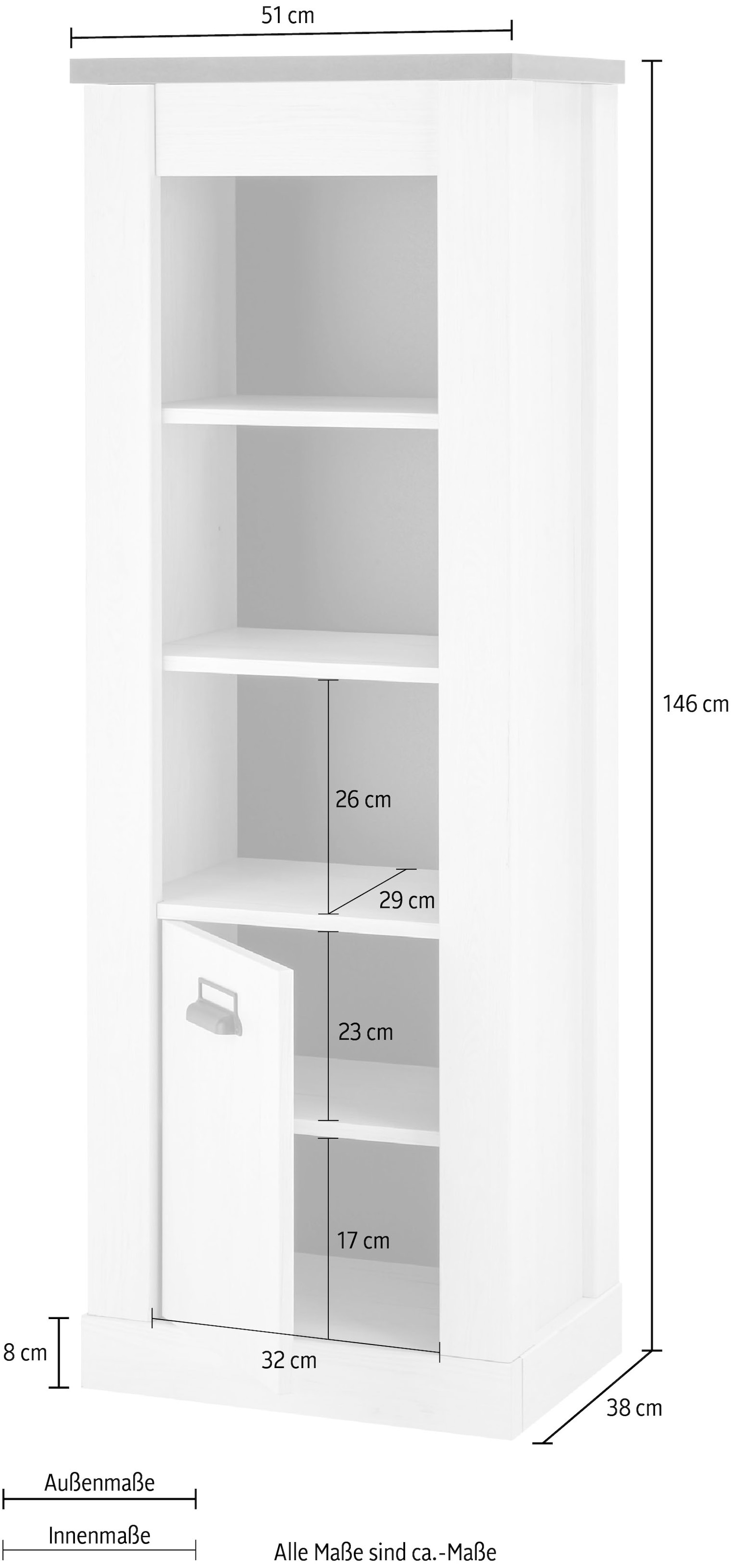 Home affaire Wäscheschrank »SHERWOOD Hochkommode Kommode Schrank«, in modernem Holz Dekor, mit Apothekergriffen aus Metall, Höhe 146 cm