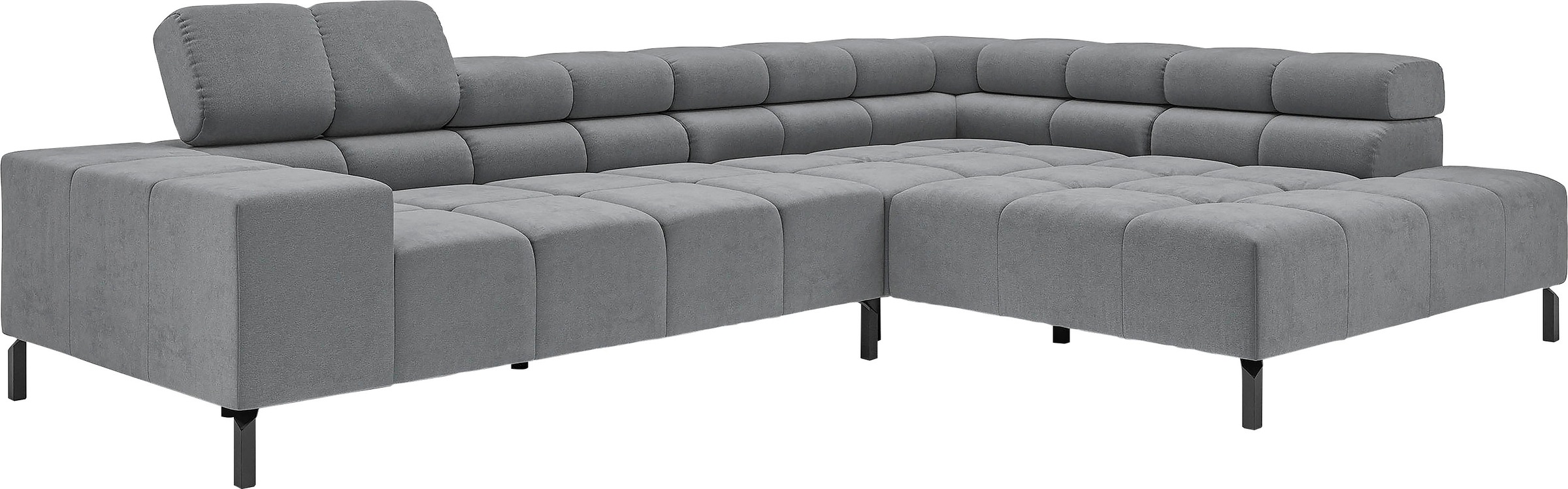 INOSIGN Ecksofa »Ancona New, wahlweise motorische Sitztiefenverstellung, auch in Cord«, feine Steppung, mit Kopfteilverstellung, 3 Zierkissen, L-Form