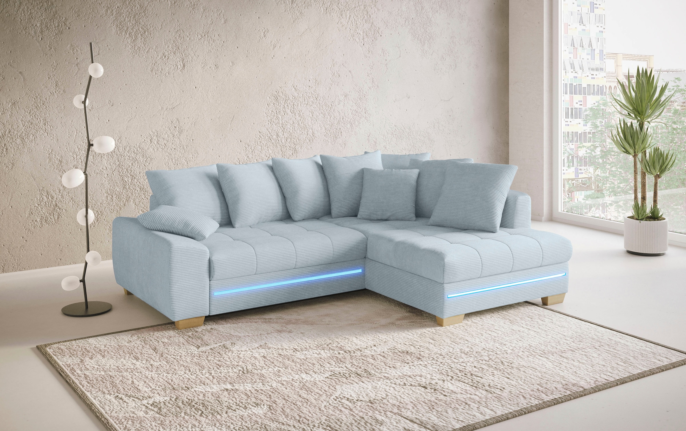 Mr. Couch Ecksofa »Nikita II, L-Form« mit RGB-LED Beleuchtung, wahlweise mit Bett, Bettkasten, Kaltschaum