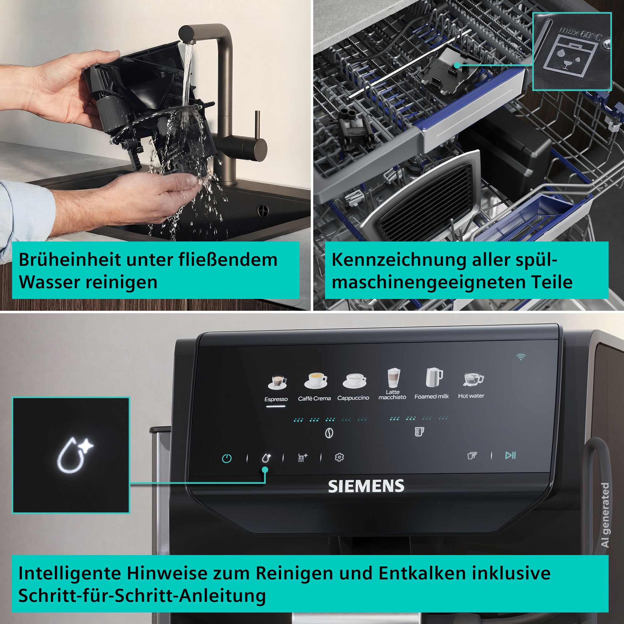 SIEMENS Kaffeevollautomat »EQ500 TP551E07, Doppeltassenfunktion, 6 Getränke, einfache Reinigung« mit Milchschlauch, Keramikmahlwerk, entnehmbare Brüheinheit, Schwarz