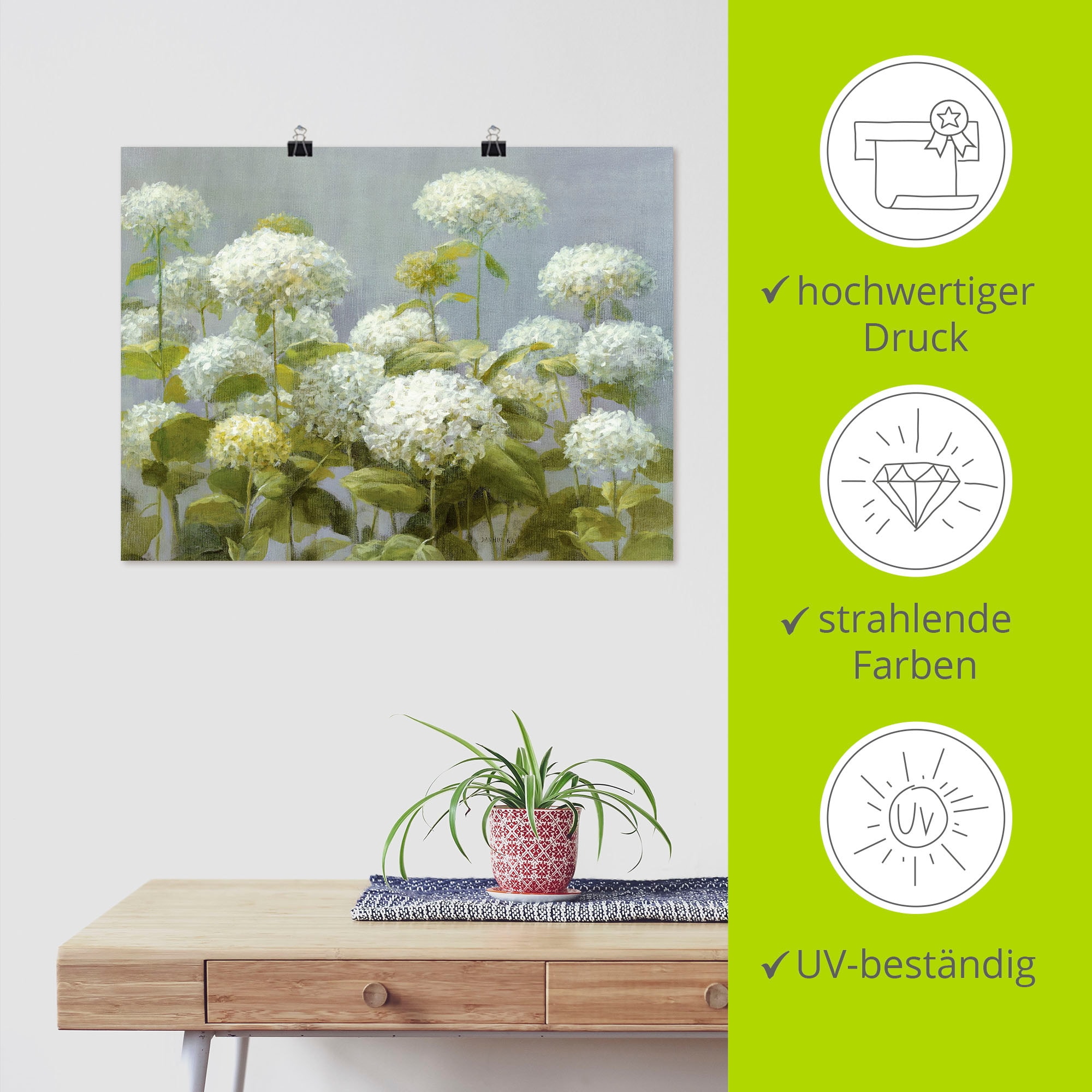 Artland Wandbild »Weißer Hortensien Garten« Blumen 1 Stk. tlg. als Leinwandbild, Poster in verschied. Größen