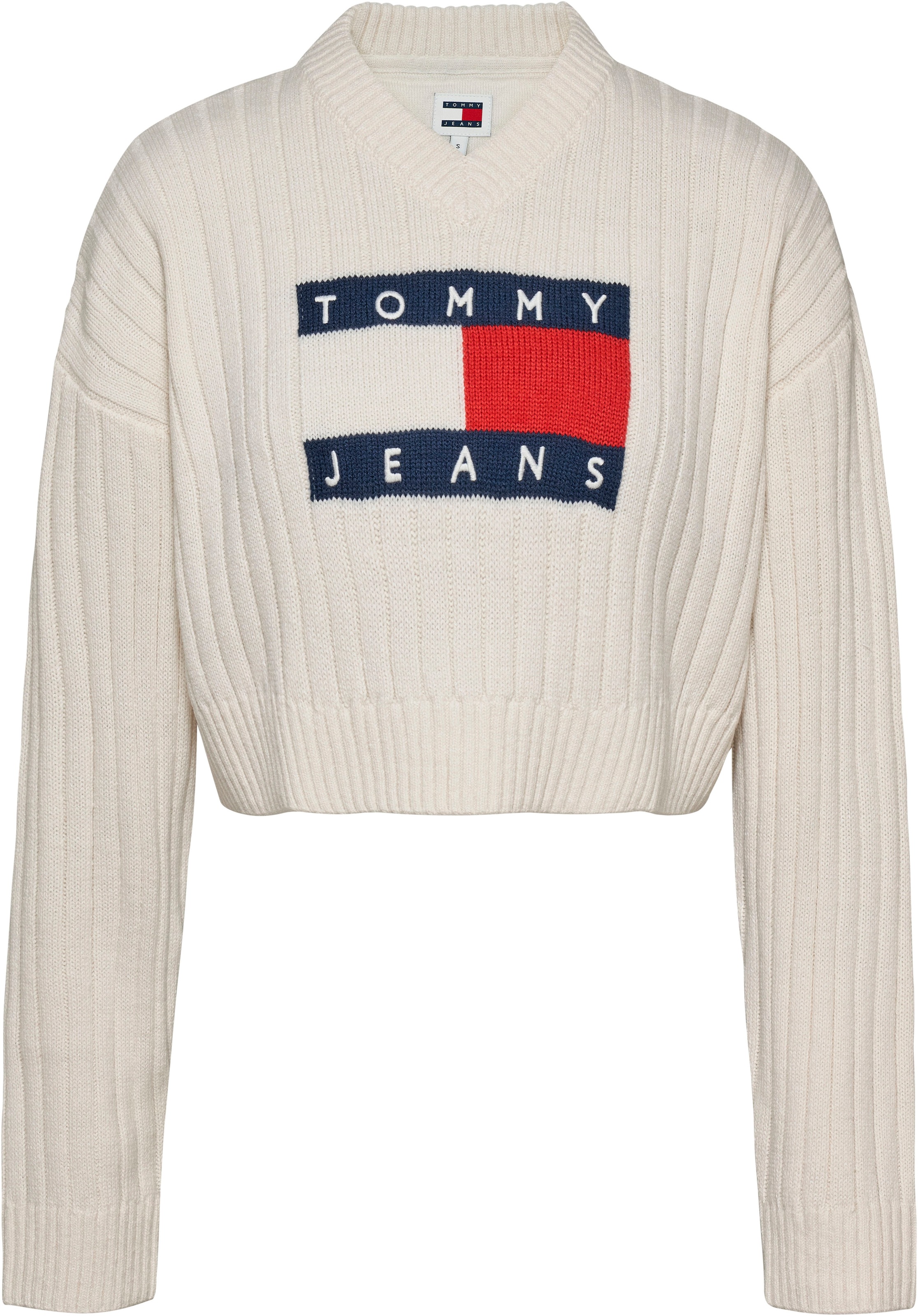 Tommy Jeans Strickpullover »TJW VNCK CENTER FLAG SWEATER EXT«, mit Tommy Jeans Center Logo-Flag