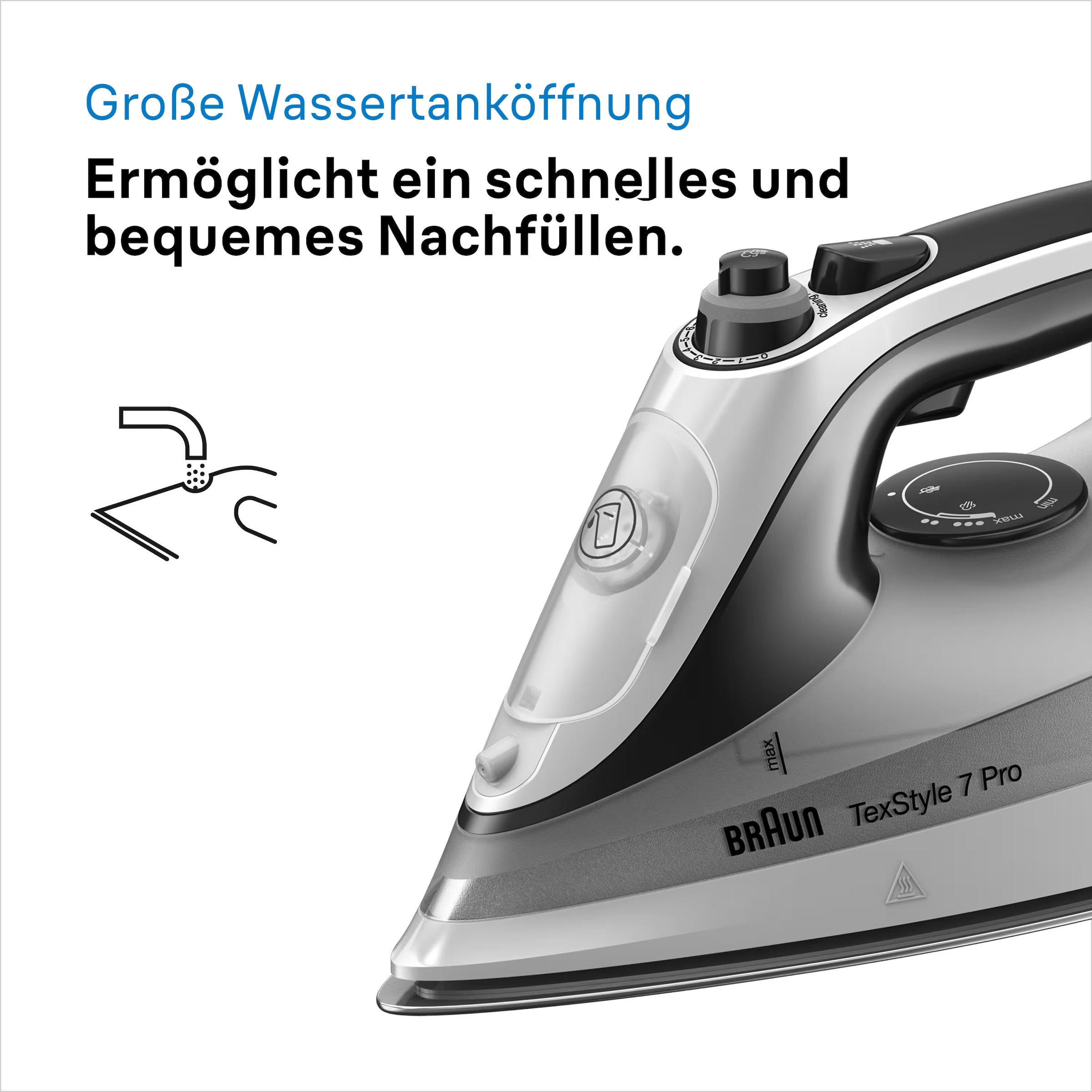 Braun Dampfbügeleisen »TexStyle 7 SI 7149 WB - 2.900 W, 220 g Dampfstoß, 300 ml Wassertank«, 2900 W, 50 g Dampfmenge, EloxalPlus Bügelsohle, autom. Sicherheitsabschaltung
