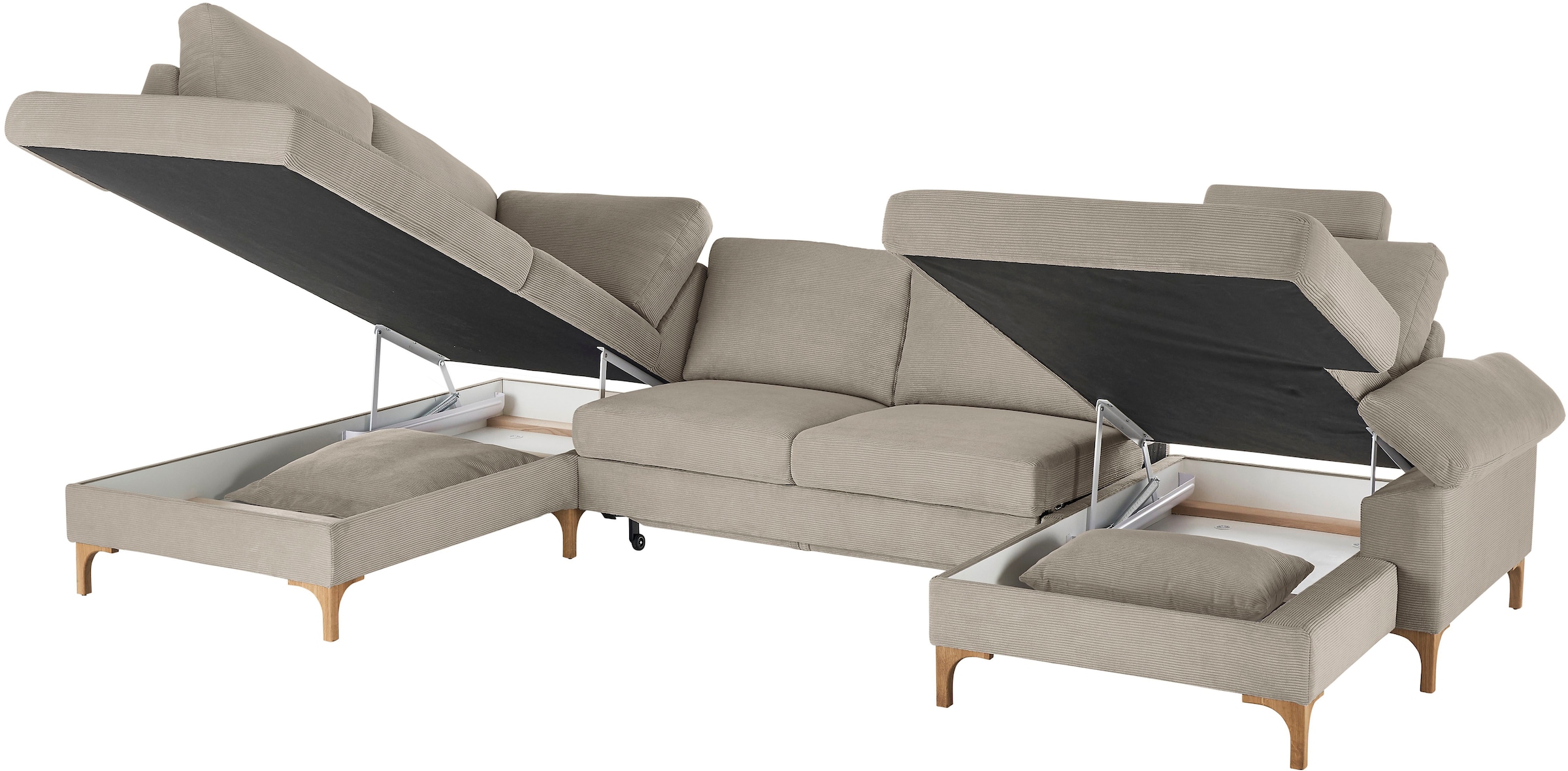 3C Candy Wohnlandschaft »Lecce, wahlweise PUR-Schaumstoff oder Tonnentaschenfederkern U-Form« Bettkasten in Umbauecke und Longchair, sowie Querschläfer im 2-Sitzer