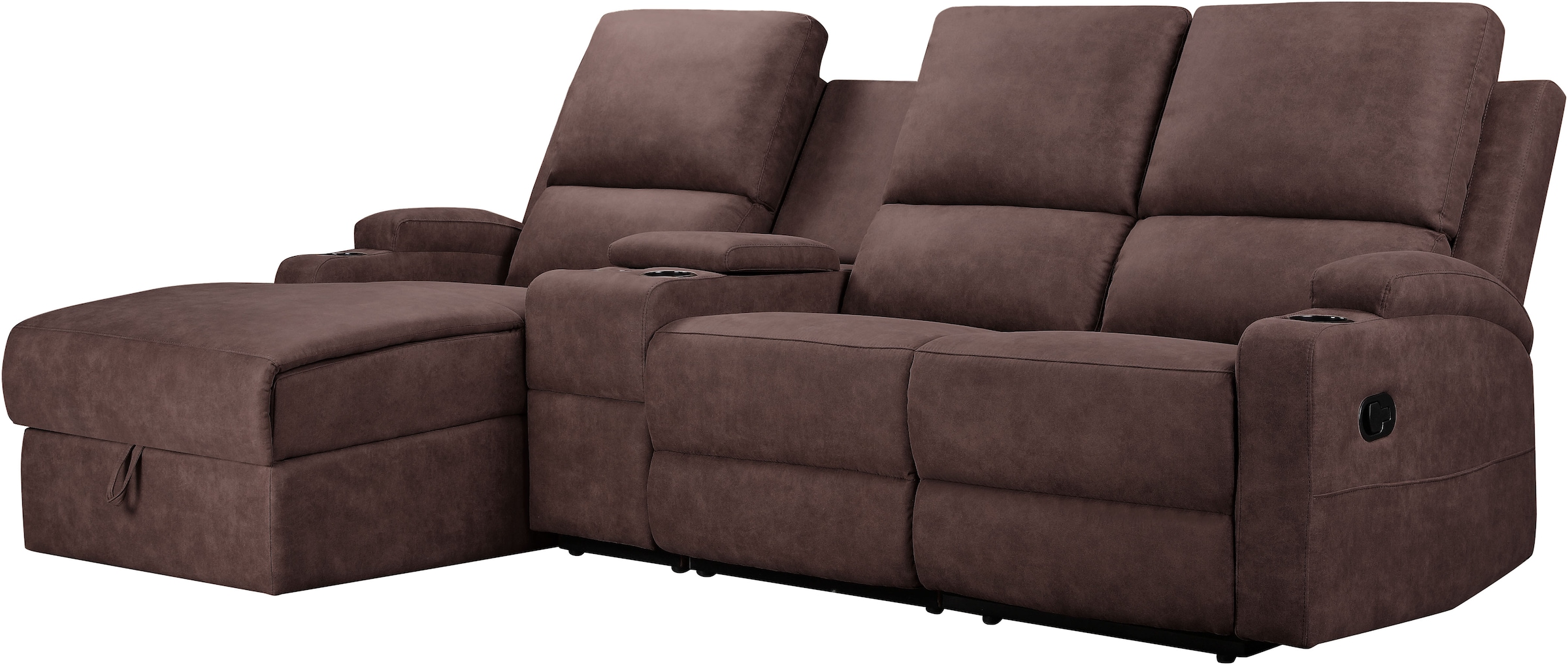 Home affaire Ecksofa »NAPORI Multimediasofa, 3er Kinosessel XXL, L-Form, 3 Bezugsstoffe«, Kinosofa mit Relaxfunktion, Getränkehalter, Staufach und Staukasten