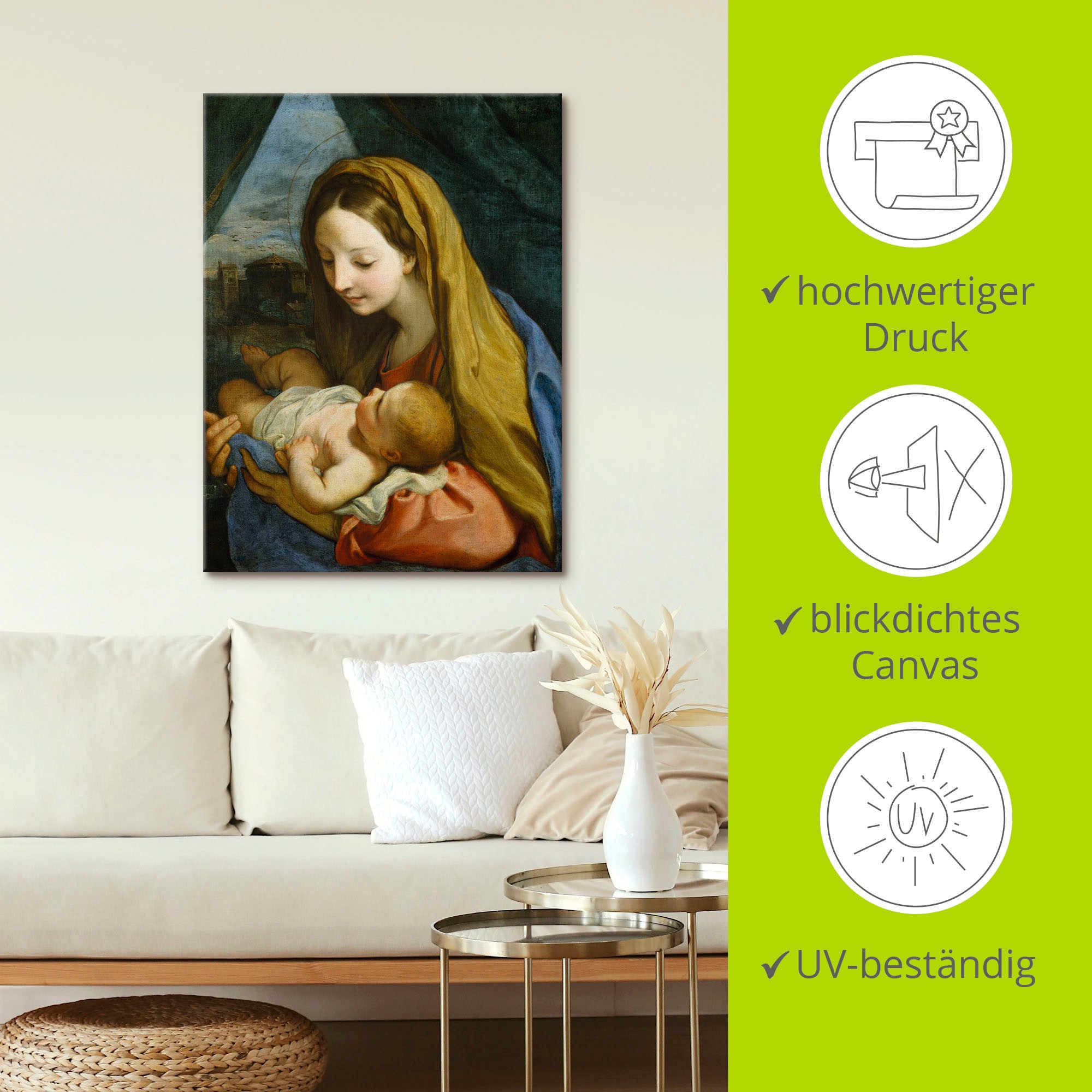 Artland Leinwandbild »Maria mit dem Kind. Um 1660« Religion 1 Stk. tlg. auf Holzrahmen gespannt