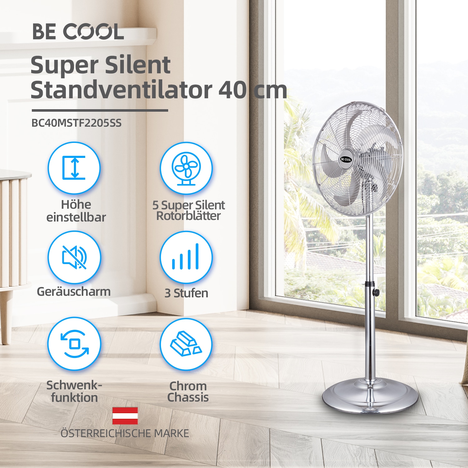 be cool Standventilator »BC40MSTF2205SS« 40 cm Durchmesser