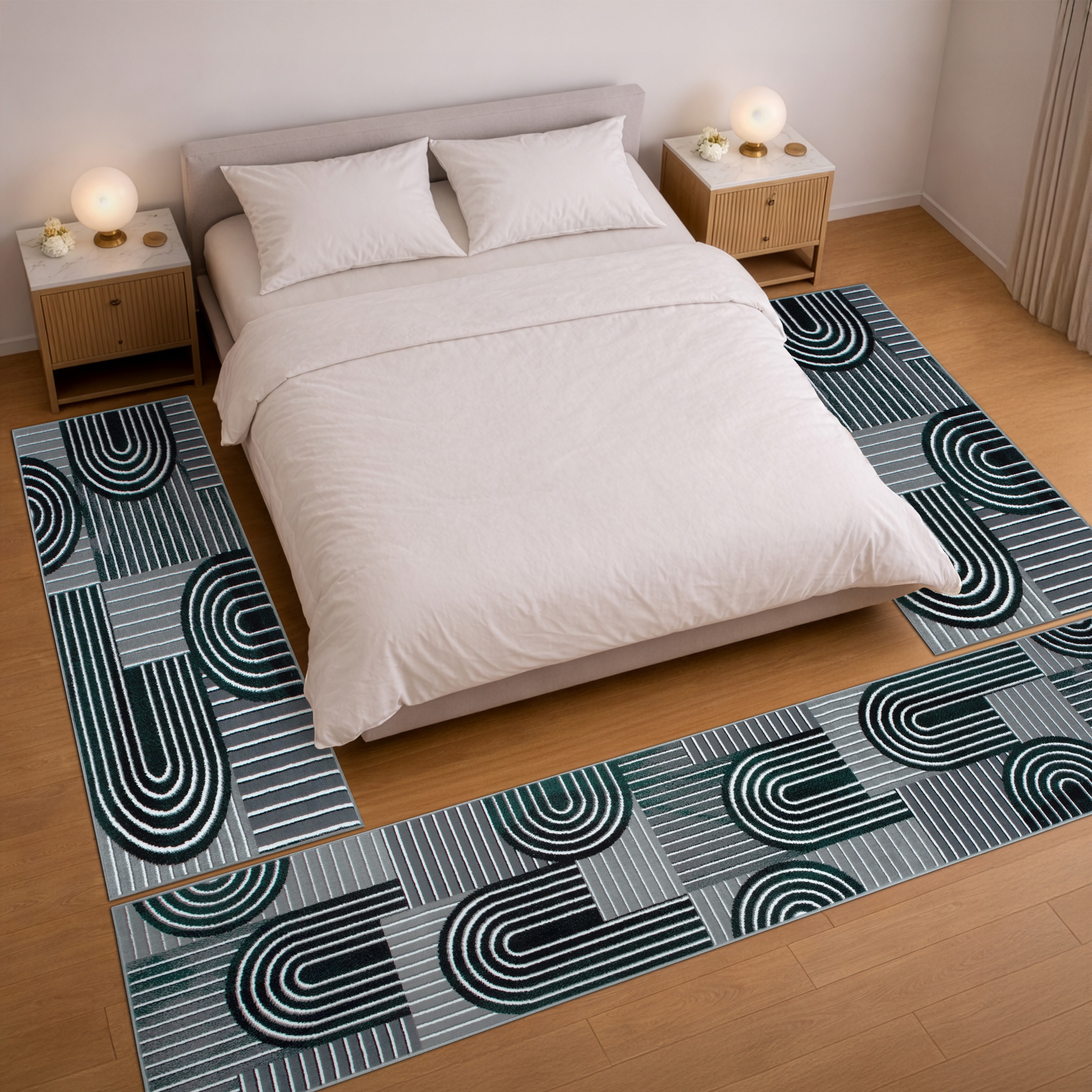 OTTO home Bettumrandung »Lyssandra« Höhe 8 mm 3 tlg. tlg. 3D-Effekt, softer Kurzflor, pflegeleicht, leichter Glanz, Scandi-Look