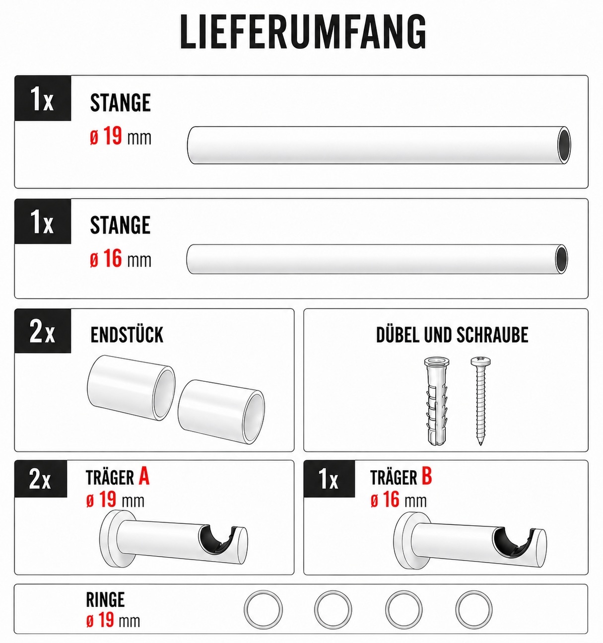 Liedeco Gardinenstange »Stilgarnitur "Kugel" ausziehbar 16/19 mm« Ø 19 mm 1 läufig-läufig ausziehbar teleskopisch ausziehbar