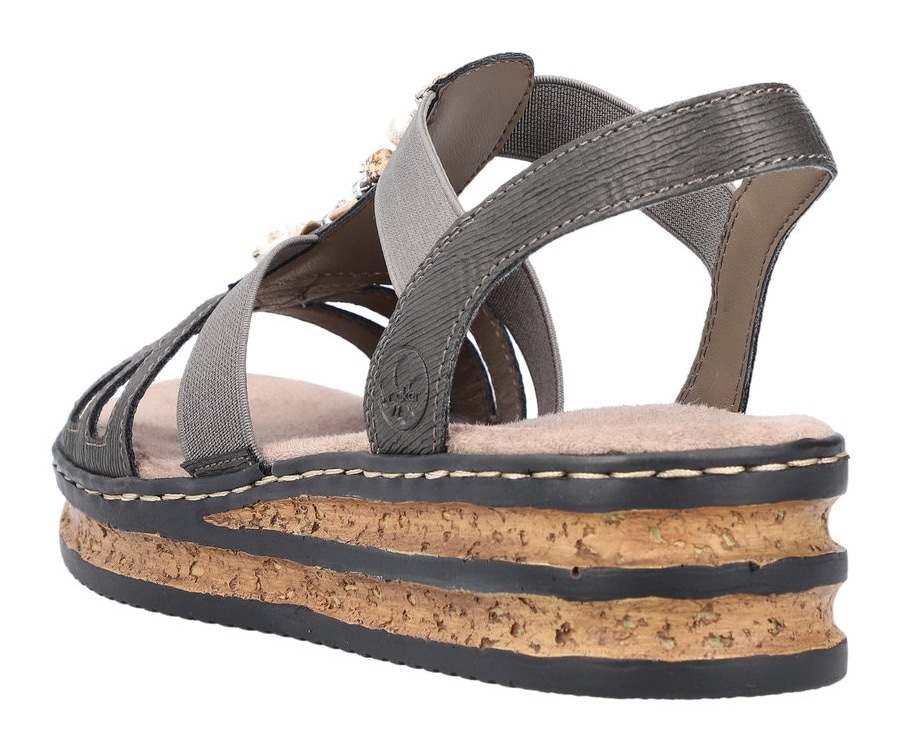 Rieker Riemchensandale, Sommerschuh, Sandalette, Keilabsatz, mit Schmucksteinen besetzt