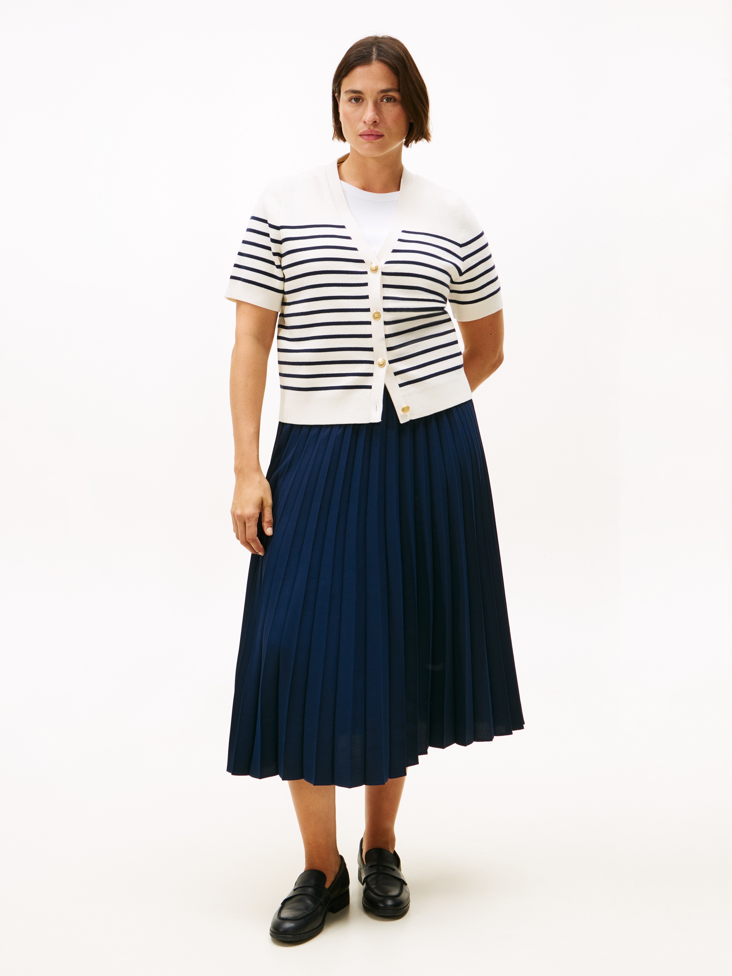 Tommy Hilfiger Curve Strickjacke »CRV CO JRSY MID GG GOLD BTN CRDI« in großen Größen, mit goldfarbenen Knöpfen