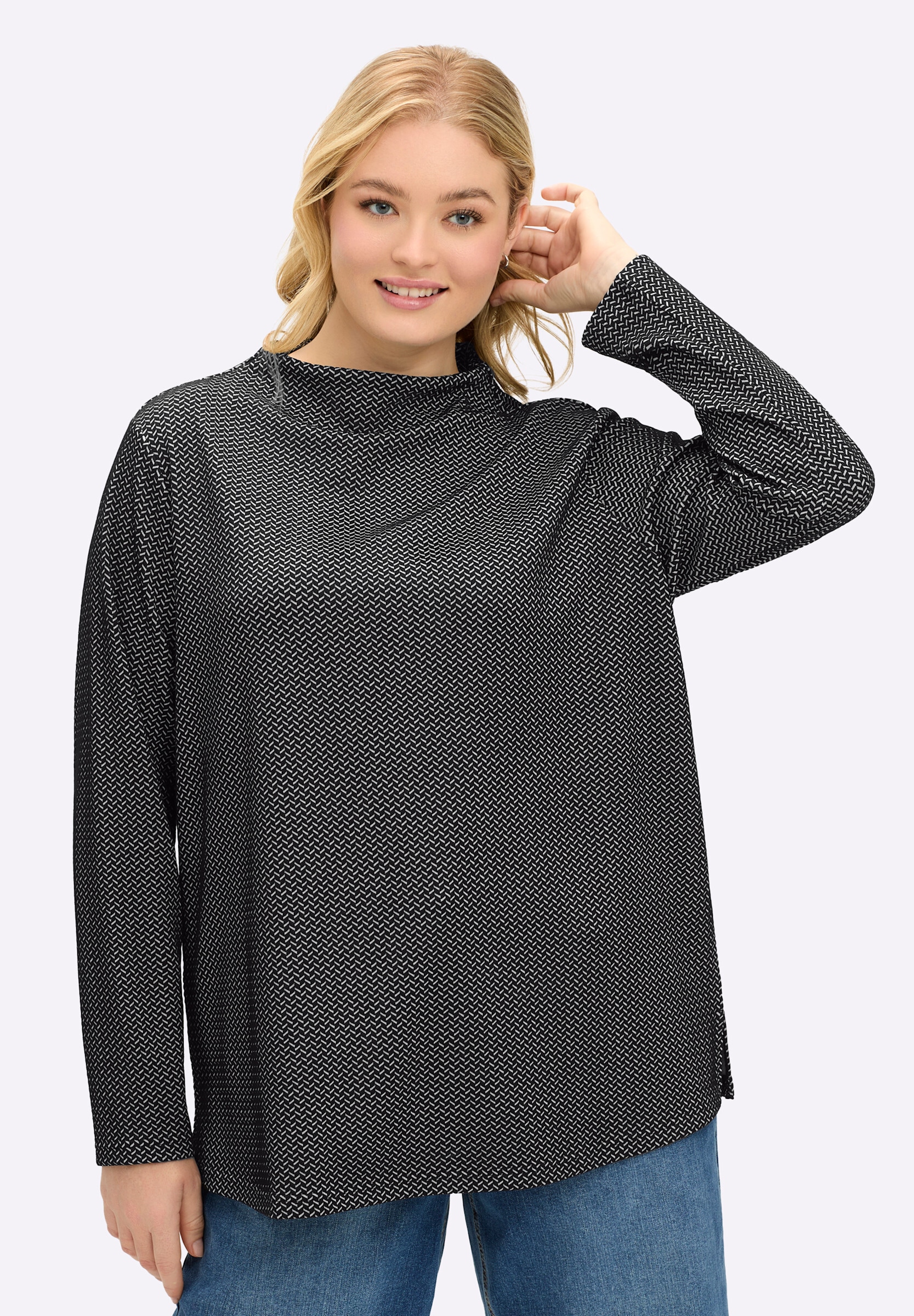 Sheego Sweatshirt »Sweatshirt Sweatshirt mit Fischgrät-Jacquardmuster«

