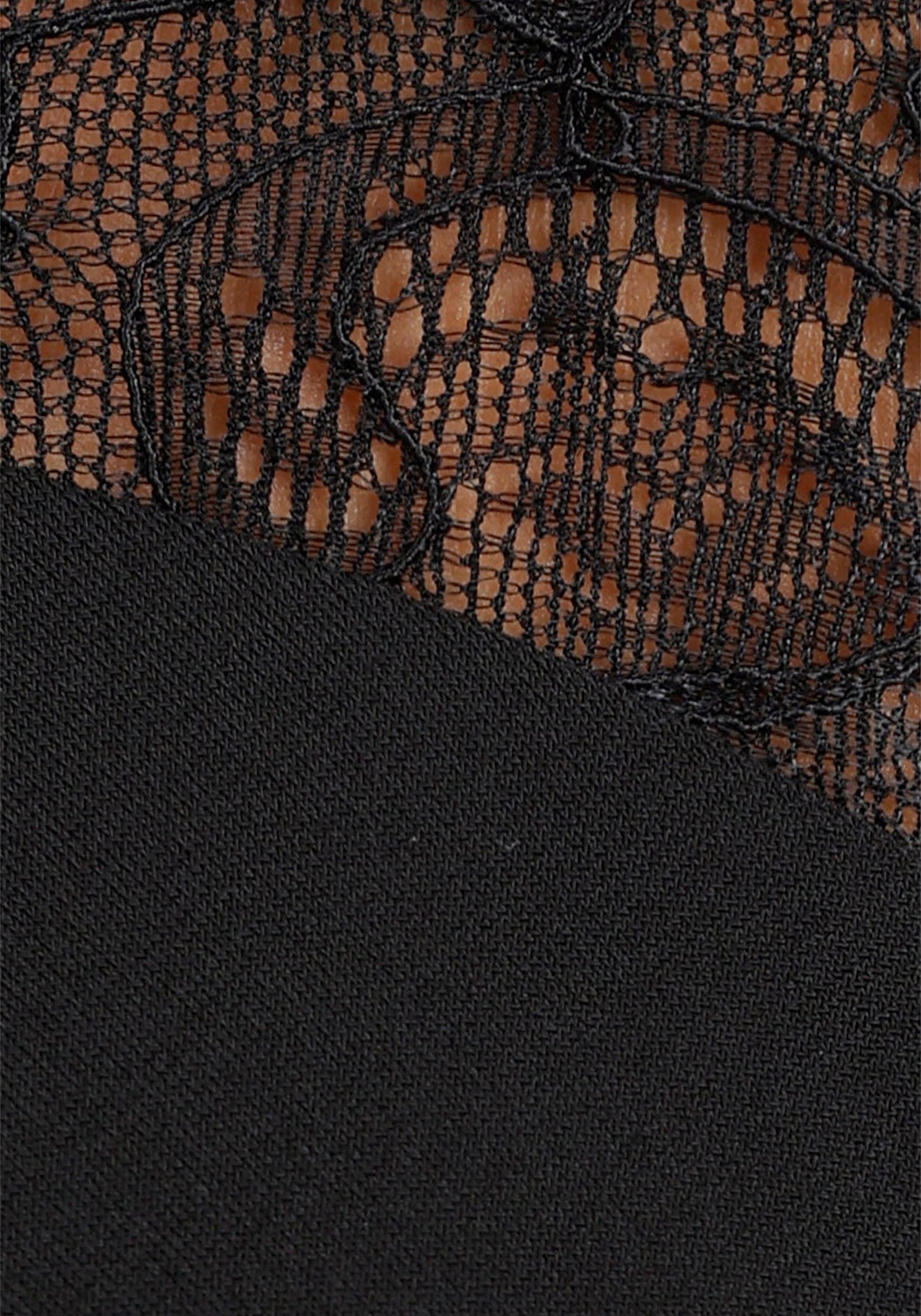 ♕ und Jerseykleid, bei geknotetem mit feinen Melrose Spitzenärmeln Ausschnitt