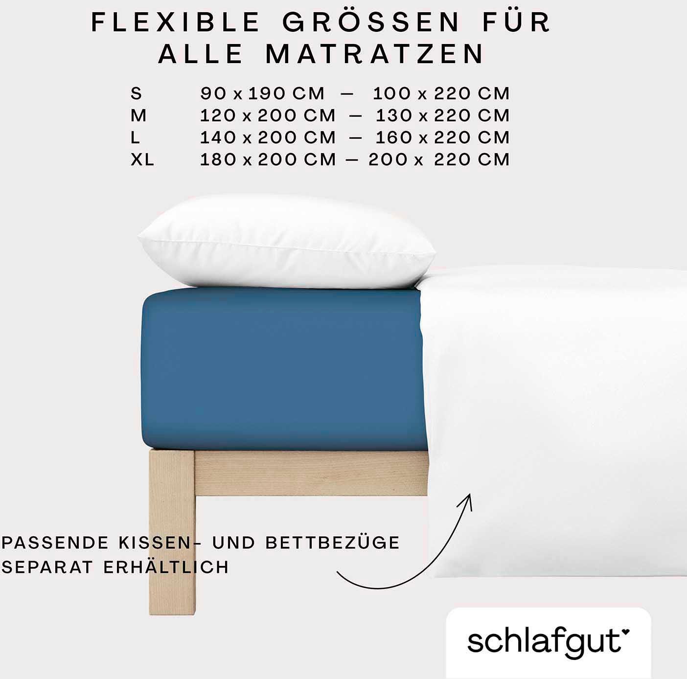 Schlafgut Spannbettlaken »PURE Bio-Baumwolle mit Elasthan, dehnbar blickdicht, straff, Bettlaken«, PREMIUM Laken für Matratzen bis 30cm Höhe, in 90x200, 140x200, 180x200