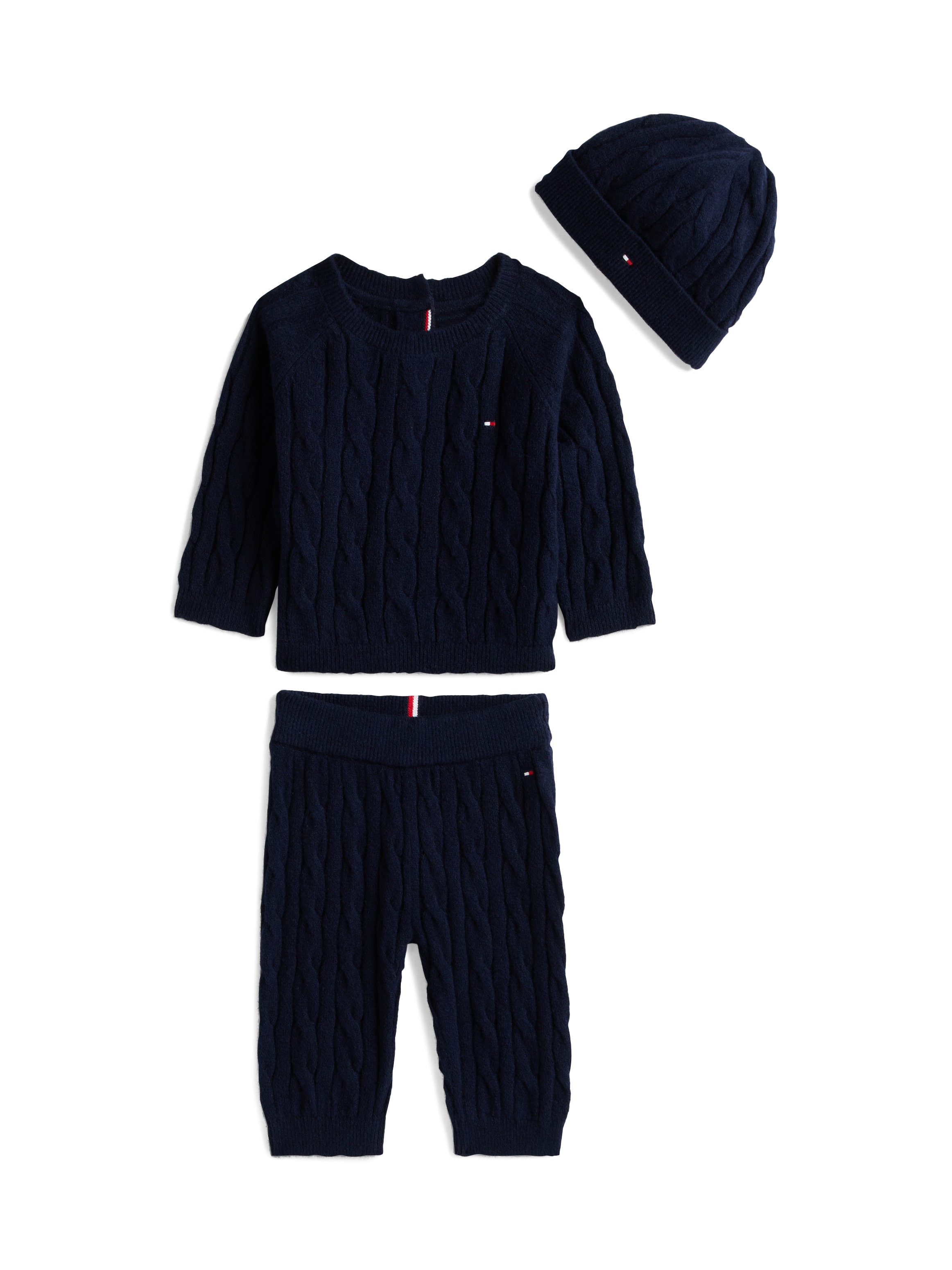 Tommy Hilfiger Neugeborenen-Geschenkset »CABLE SWEATER BEANIE GIFTBOX« 3 Stk. Pullover, Hose & Mütze für Babys
