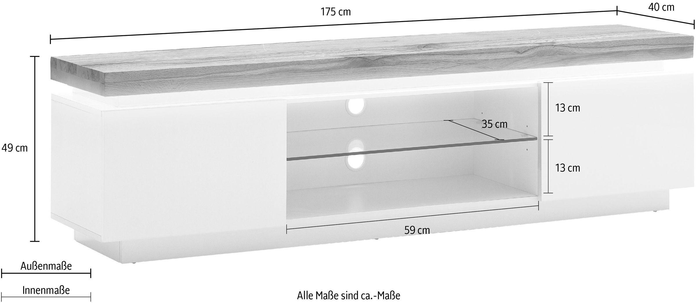 MCA furniture Lowboard »Romina«, mit LED Beleuchtung weiß dimmbar, inkl. Fernbedienung