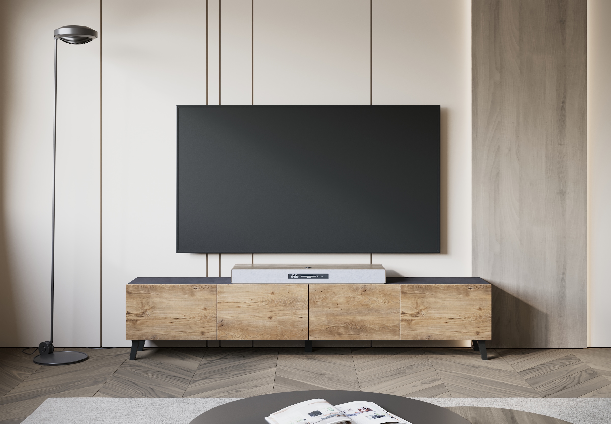 Home affaire Lowboard »LOWBOARD PHUKET II,  TV-Kommode Breite 190cm« 1 Stk. tlg. Modernes, griffloses Design mit 4 Klappen in eleganten, matten Farben
