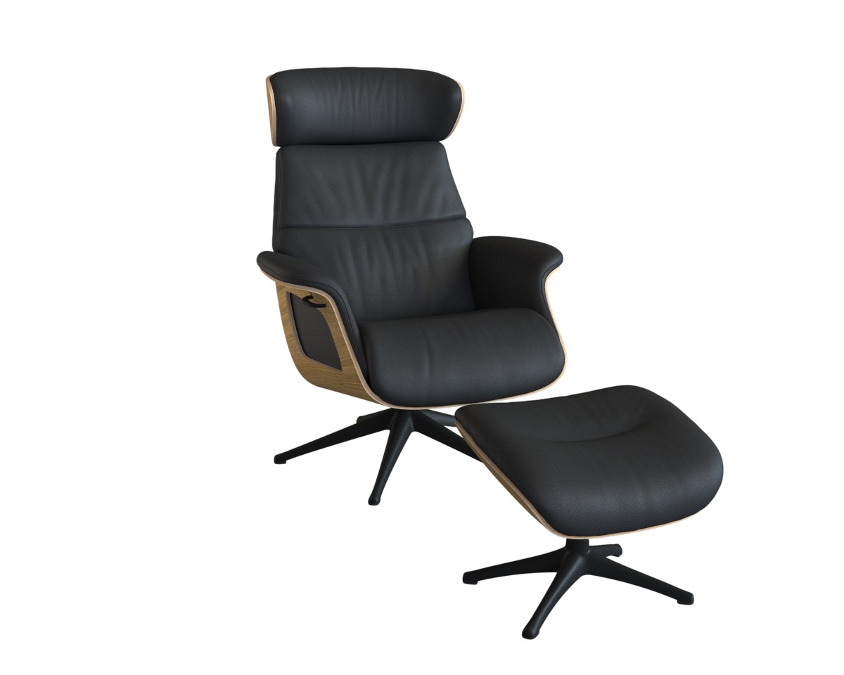 FLEXLUX Relaxsessel »Clement Rücken u. Kopfverstellung, ergonomisch, Airchannels,«, Rücken- & Kopfteilverstellung, Drehbar, Armlehne Eiche, Fuß Schwarz