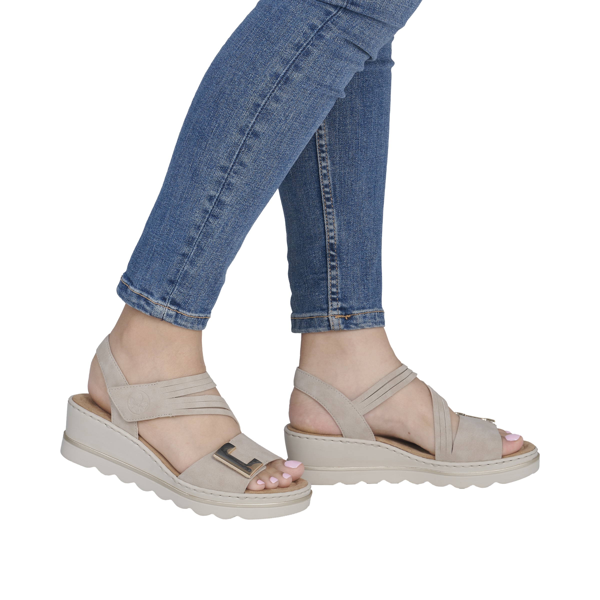 Rieker Keilsandalette  Klettschuh, Sommerschuh, Urlaubsschuh mit asymmetrischen Riemchen