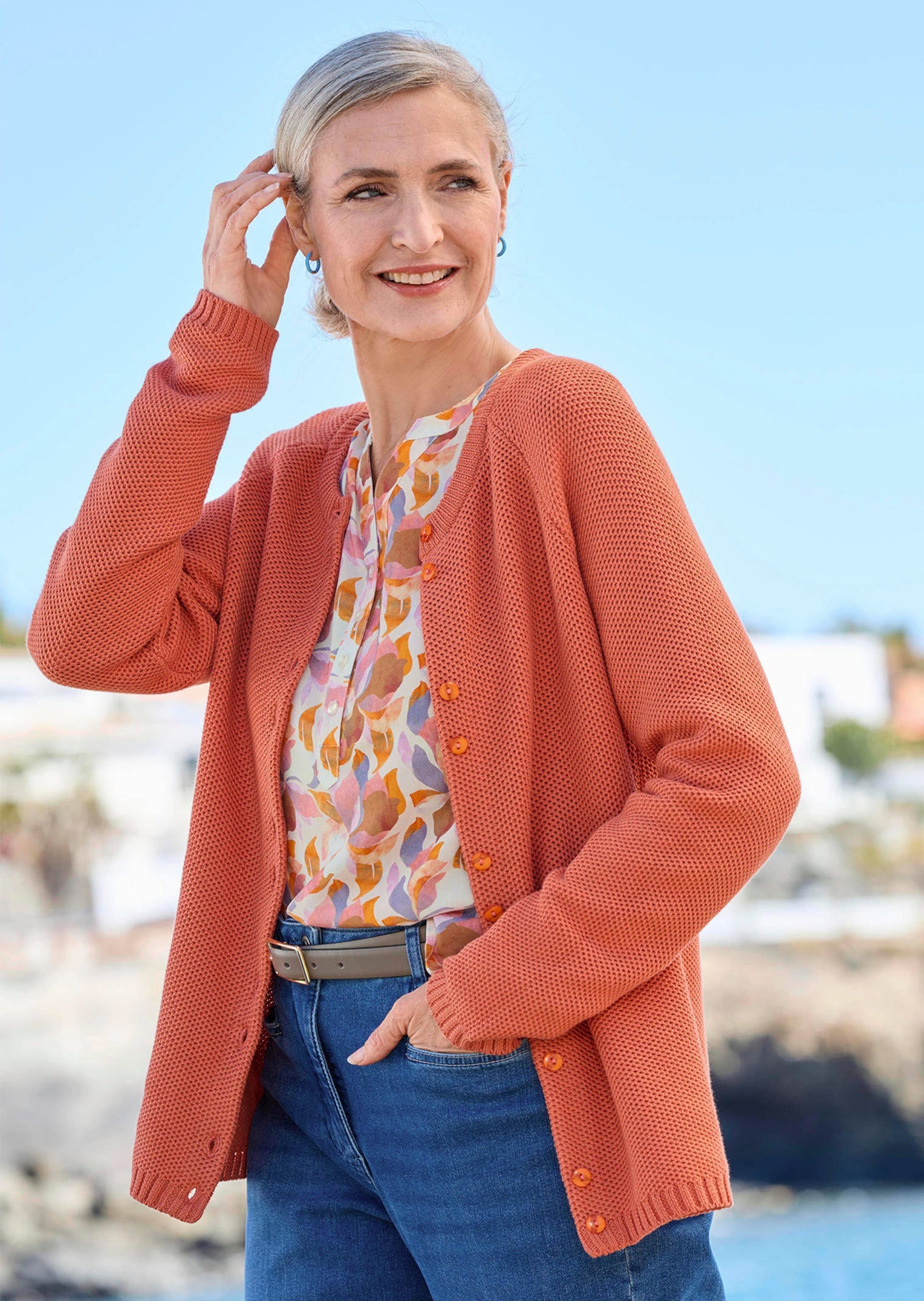 GOLDNER Strickjacke »Cardigan aus Baumwolle, Rundhals« Piqué-Optik