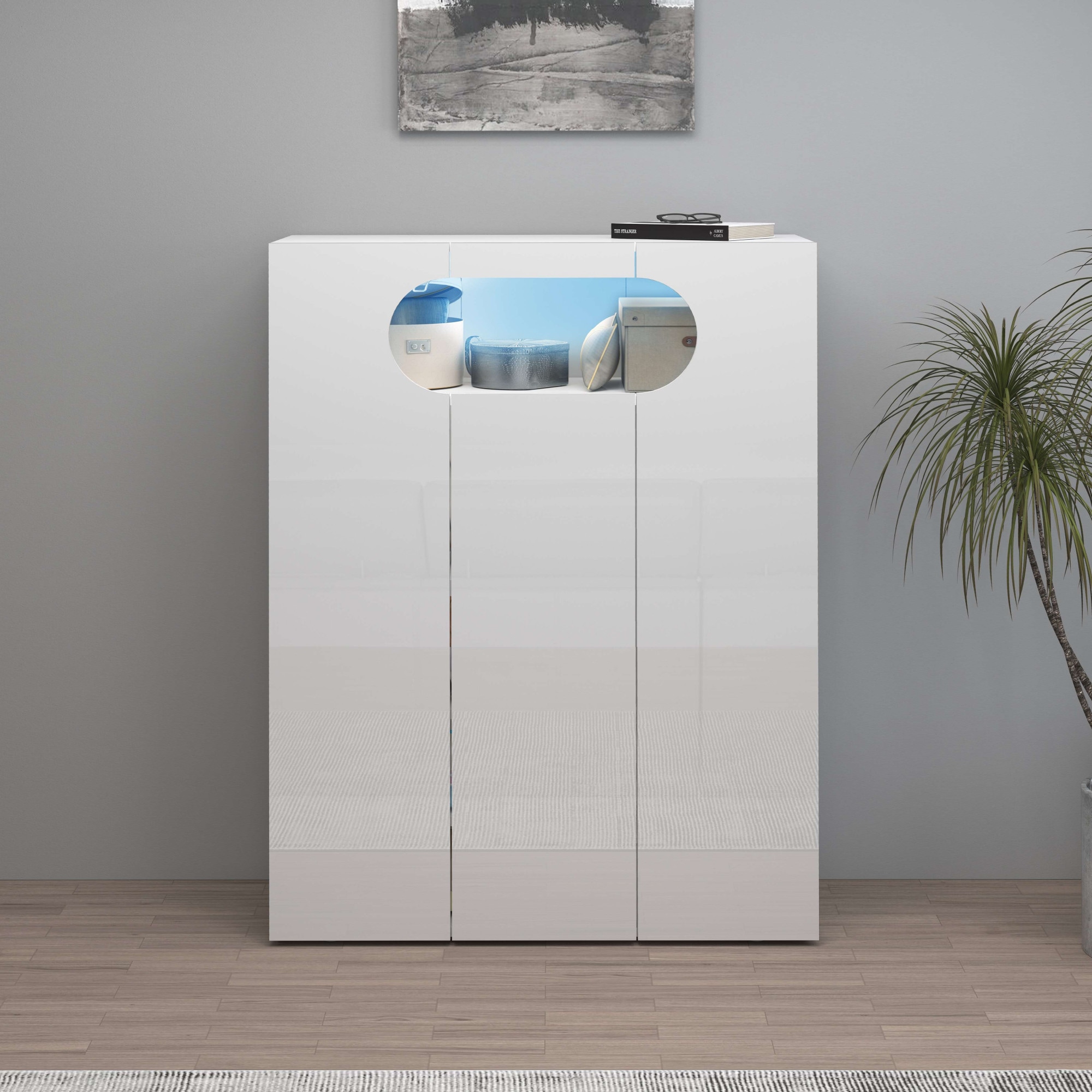 INOSIGN Schuhschrank »Real,Schuhschrank,Schuhkommode,Schuhregal,Breite 90 cm«, komplett Hochglanz lackiert, 3 Türen mit offenem Fach in ovaler Form