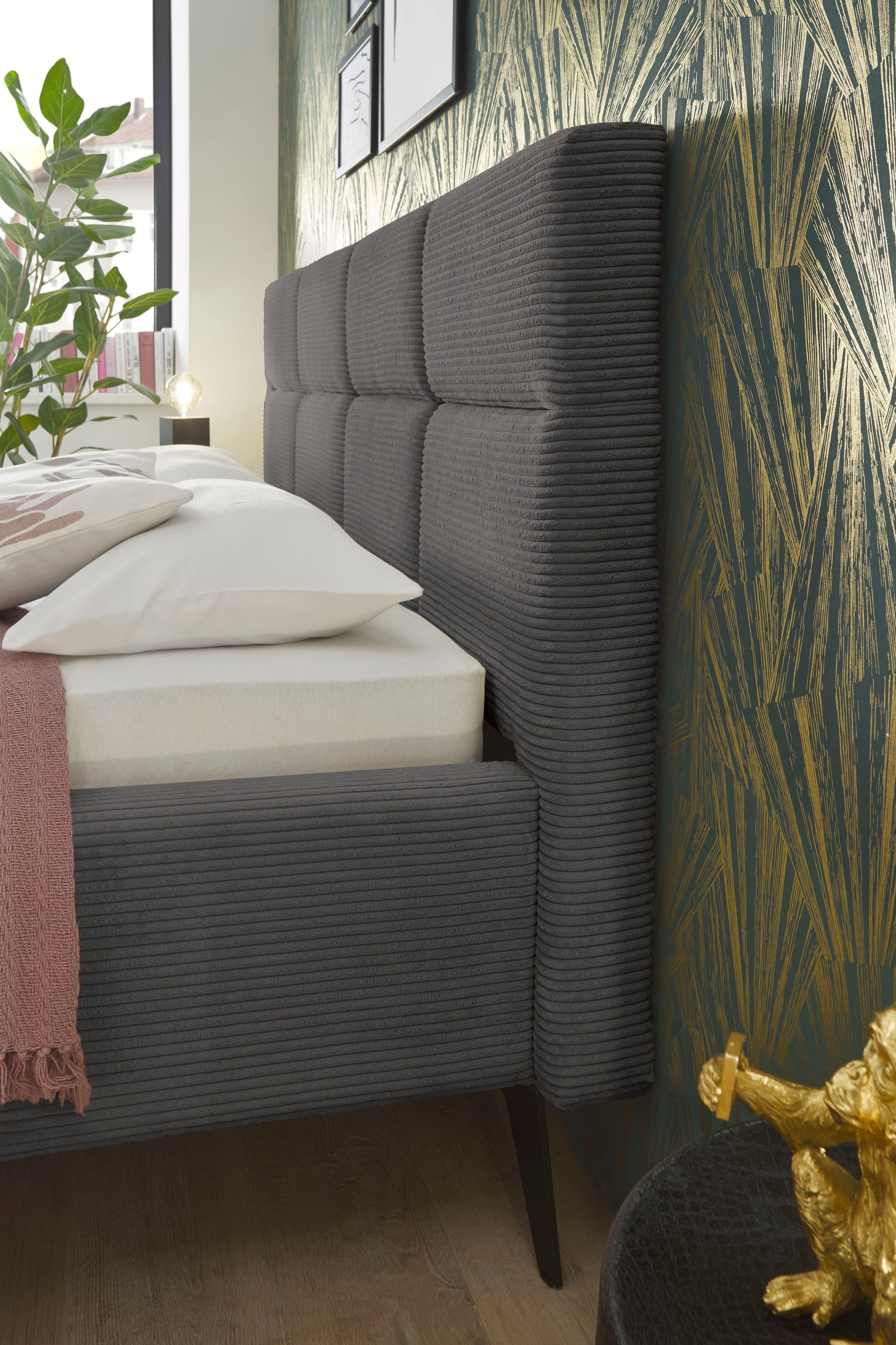 set one by Musterring Polsterbett »Cary« wahlweise mit Matratze und Lattenrost, Füße Metall schwarz