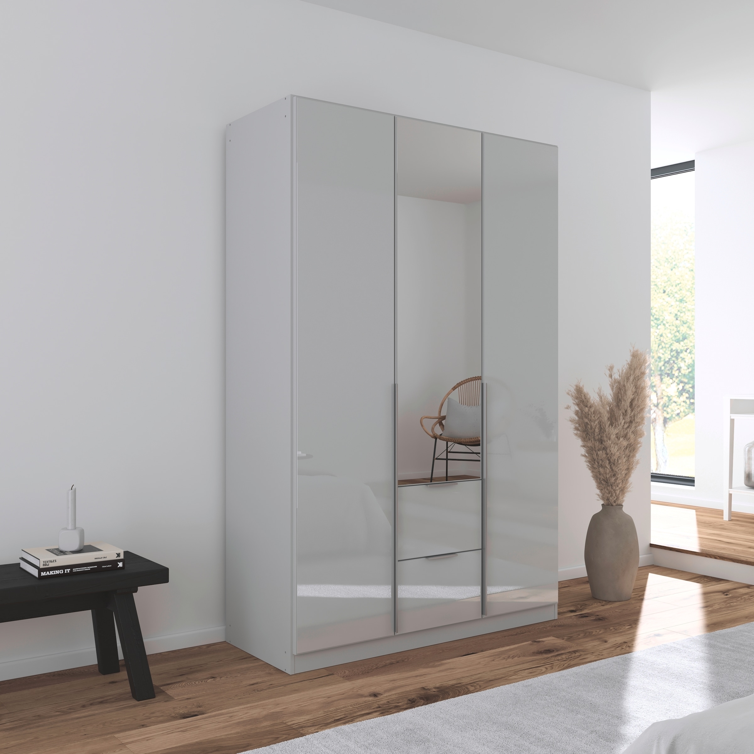 rauch Drehtürenschrank »Kleiderschrank Kleiderschränke Schrank Garderobe AGORDO mit Glasfront«, (in zwei Griff-Farben mit Glasfront), mit Außenschubkästen, in 6 Breiten und 2 Höhen MADE IN GERMANY