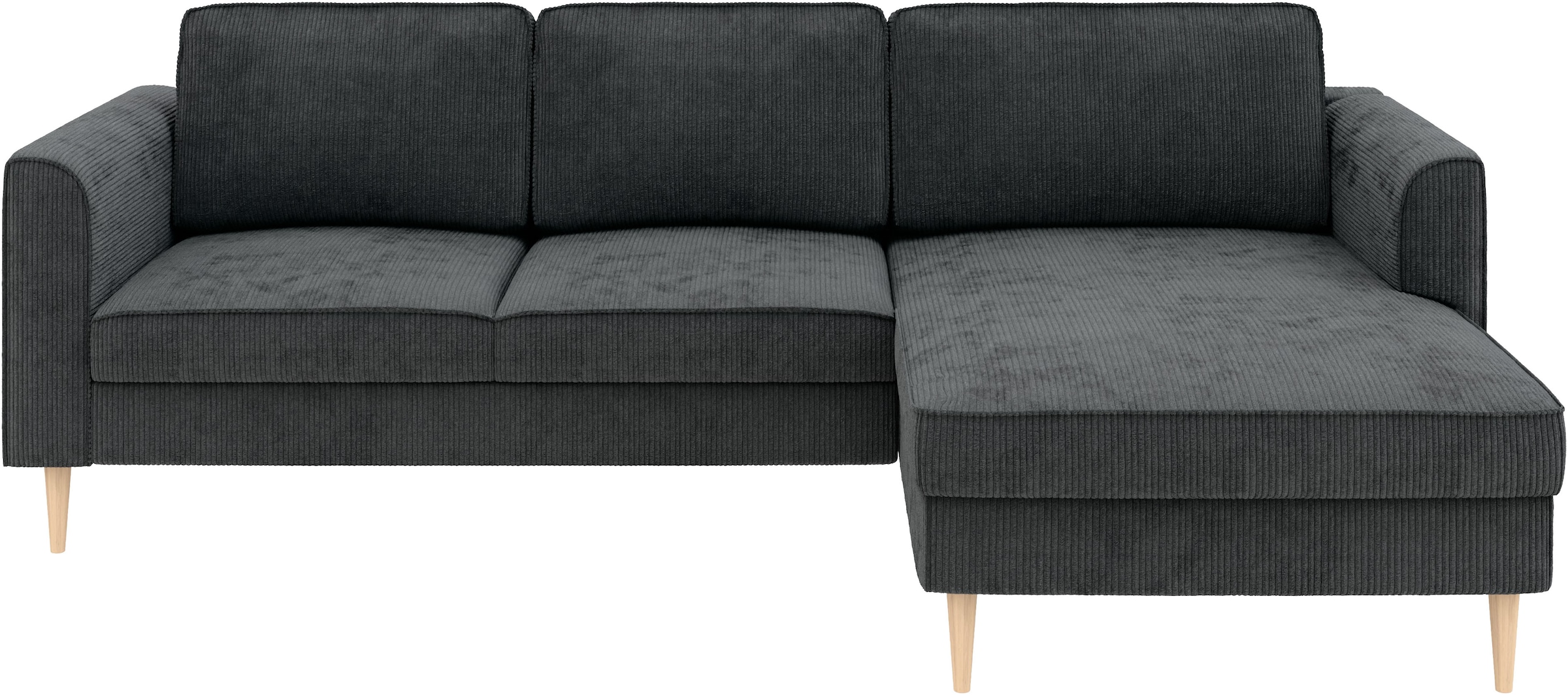 Home affaire Ecksofa »Booster, whlw. mit Schlaffunktion & Bettkasten, Fuß Buche lackiert« Recamiere beidseitig montierbar, Sofa in L-Form, 232 cm