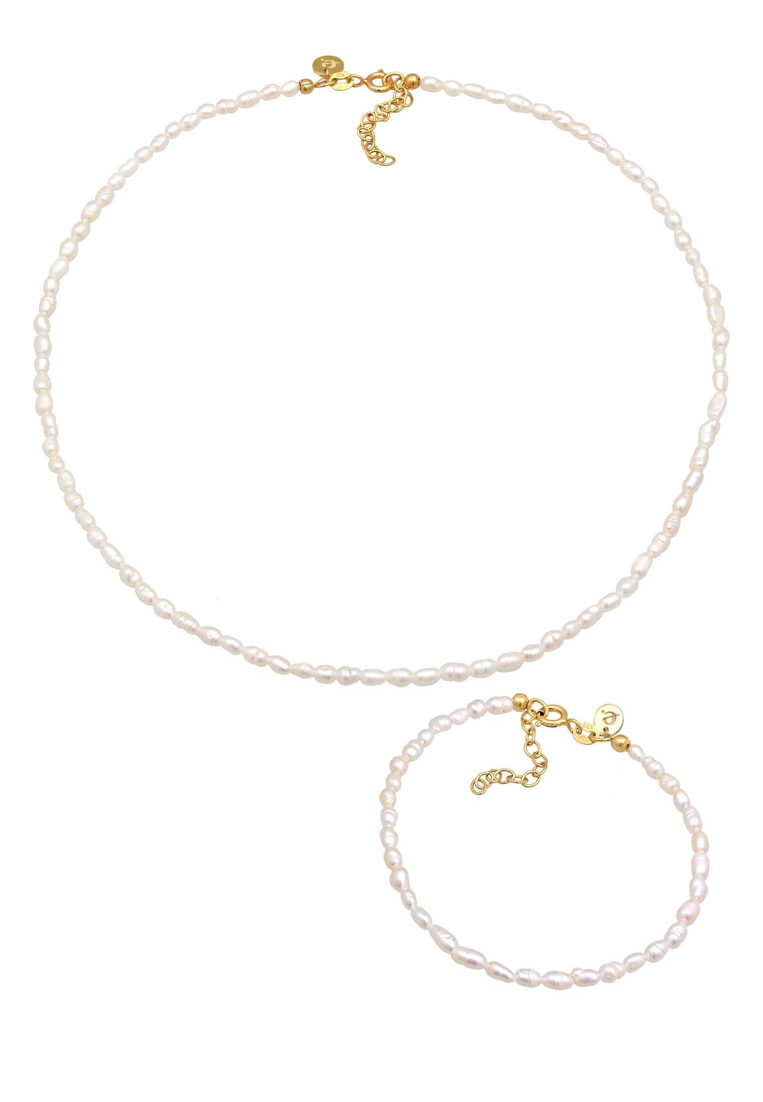 Elli Premium Ohrring und Ketten Set »Schmuckset Perlen Kunststoff 925 Sterling Silber vergoldet« ()