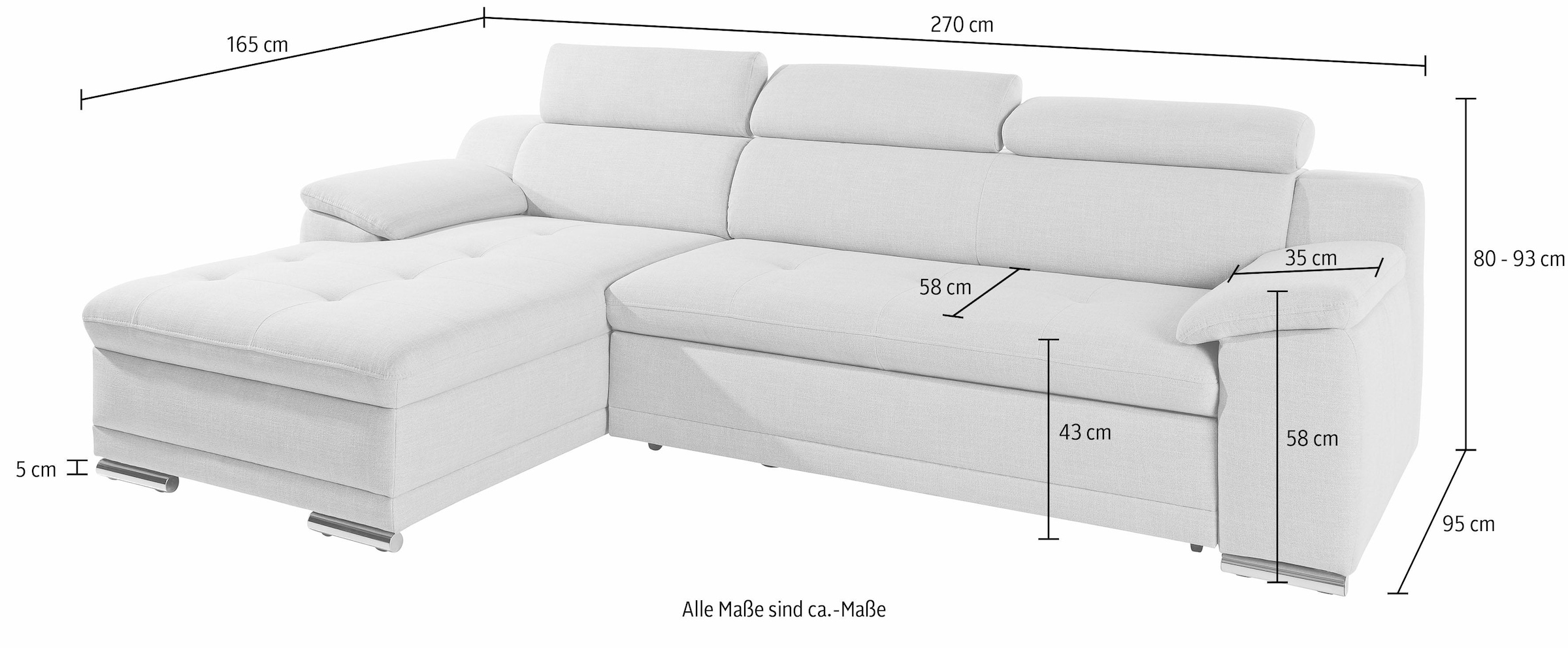 sit&more Ecksofa »Top Andiamo L-Form«, wahlweise mit Bettfunktion, inklusive Kopfteilverstellung