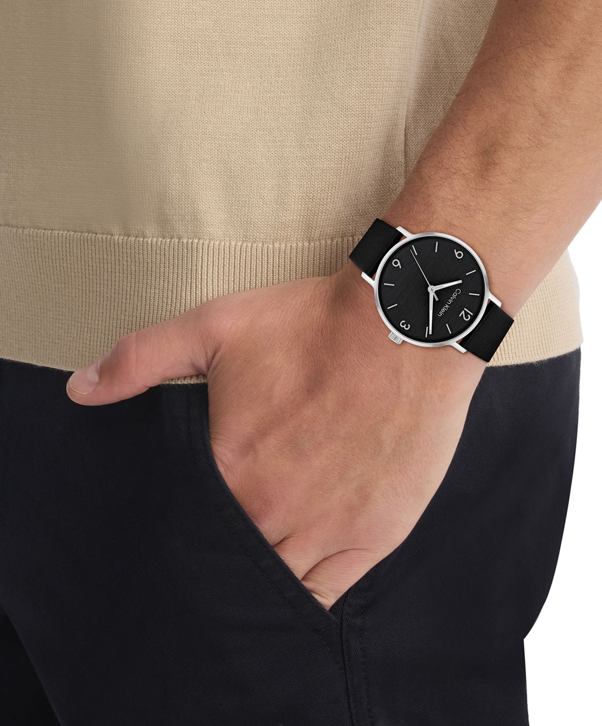 Calvin Klein Quarzuhr »MODERN«, Armbanduhr, Herrenuhr, Lederarmband, Mineralglas, analog