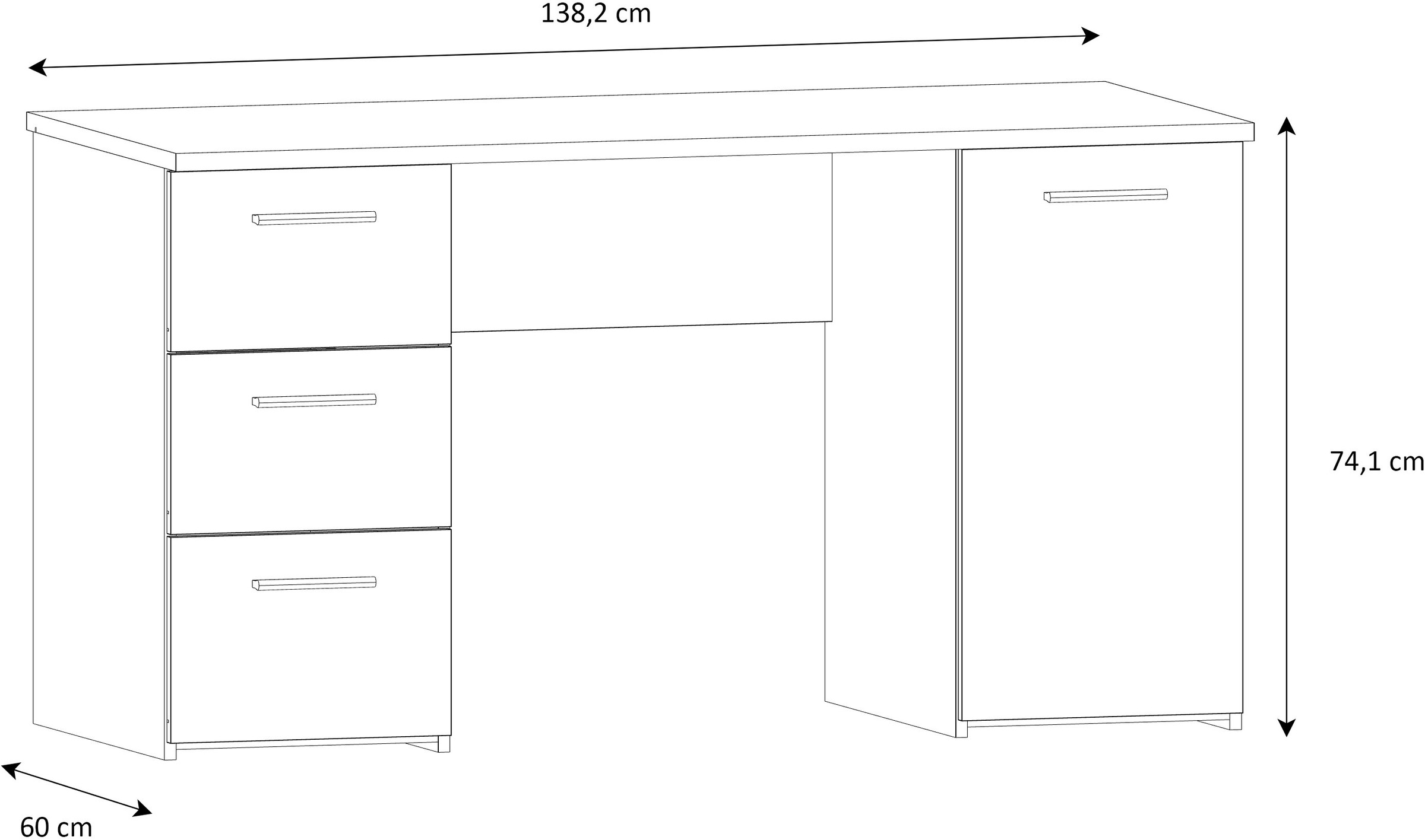 FORTE Schreibtisch »Neuss«, mit 3 Schubladen & 1 Tür, funktional, Breite 138 cm
