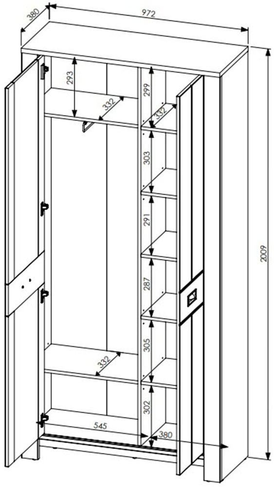 Innostyle Garderobenschrank »DIJON«, (1 St.), 2 türig, 9 Fächer, 5 Einlegeböden, Kleiderstange, Softclose