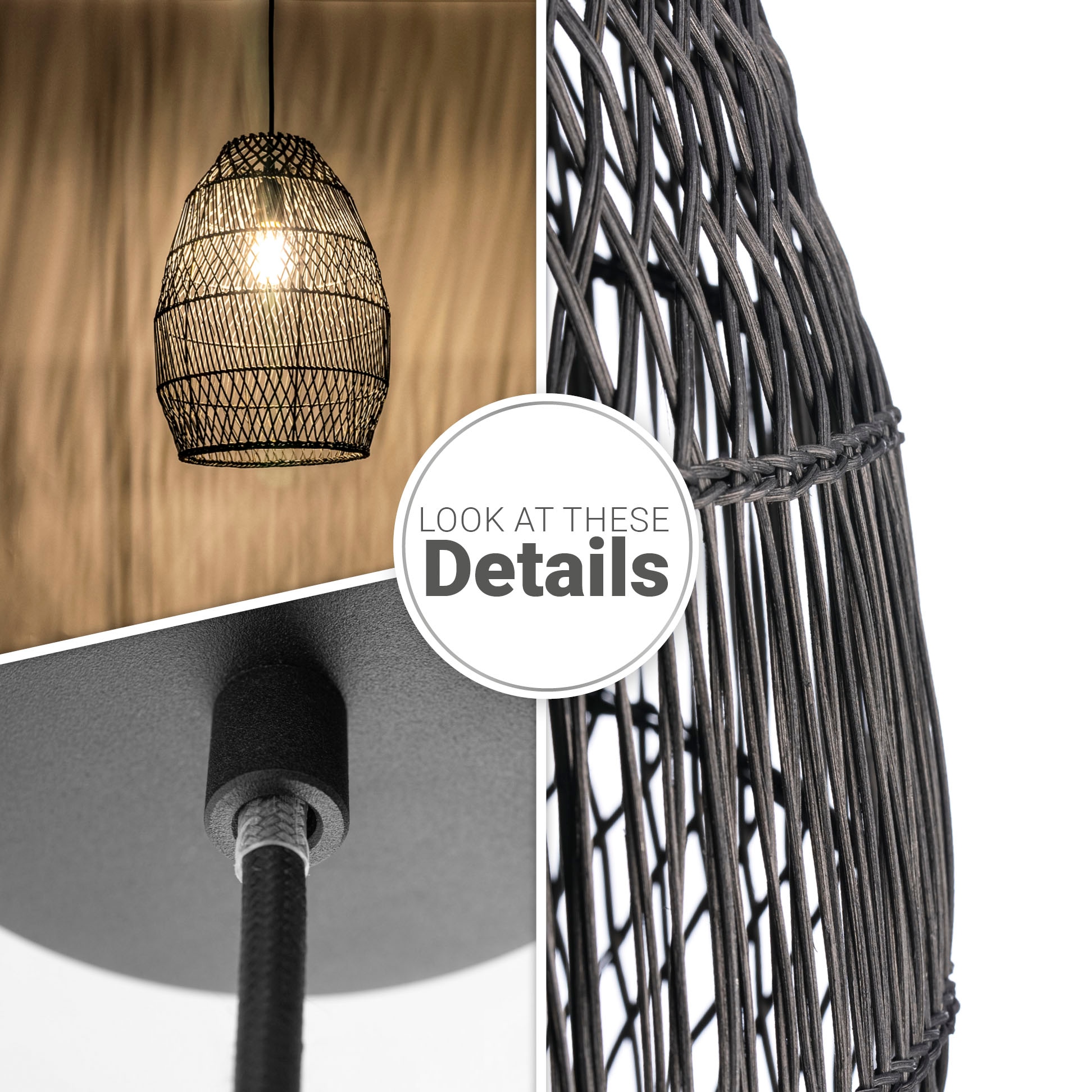 Paco Home Pendelleuchte »VIHMO«, Leuchtmittel E27 | ohne Leuchtmittel, Rattan Esstisch Pendellampe LED Boho Rustikal Korblampen Küche E27