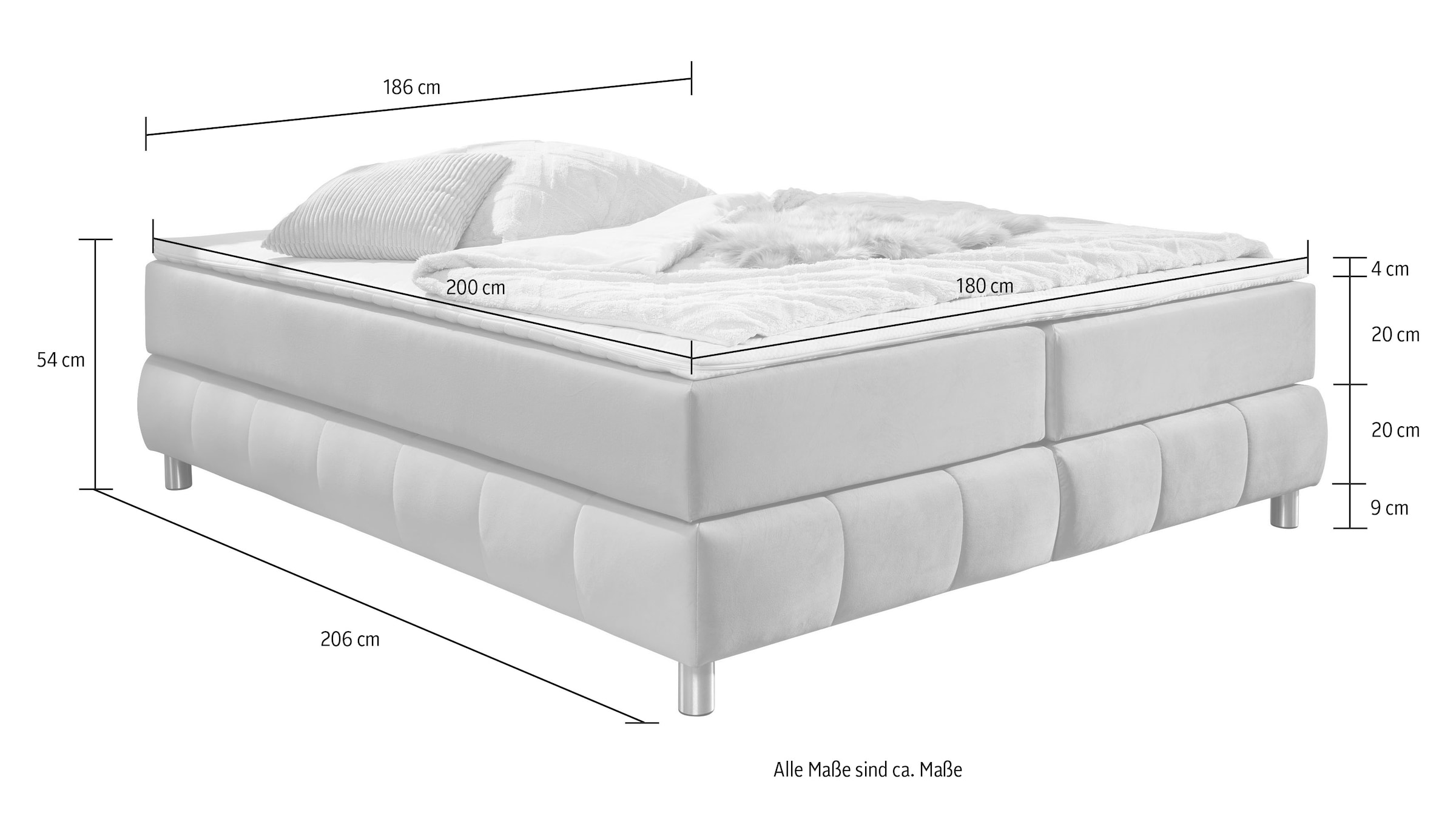 andas Boxspringbett »Salo«, Ohne Kopfteil, inkl. Topper, auch in Überlänge 220 cm