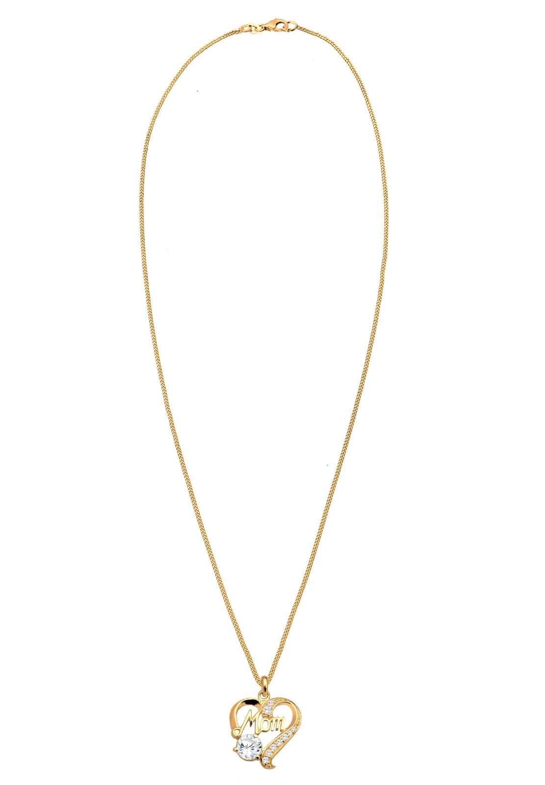 Elli Silberkette »Halskette Herz Mom Schriftzug mit Zirkonia 925 Sterling Silber vergoldet«