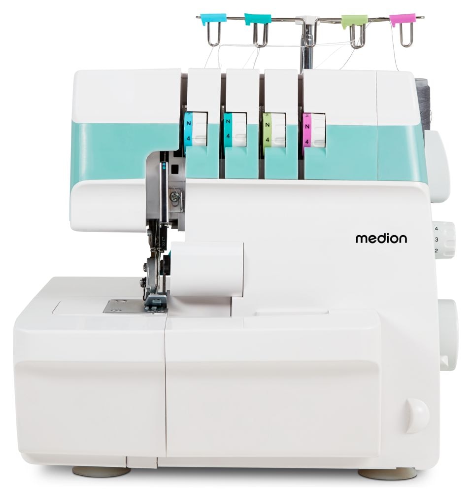 Medion® Overlock-Nähmaschine »MD 19169, Teleskopfadenführung, Zubehör- Fach,«, 4 Fäden gleichzeitig, Nähen mit 2 Nadeln, Einstellbare Fadenspannung