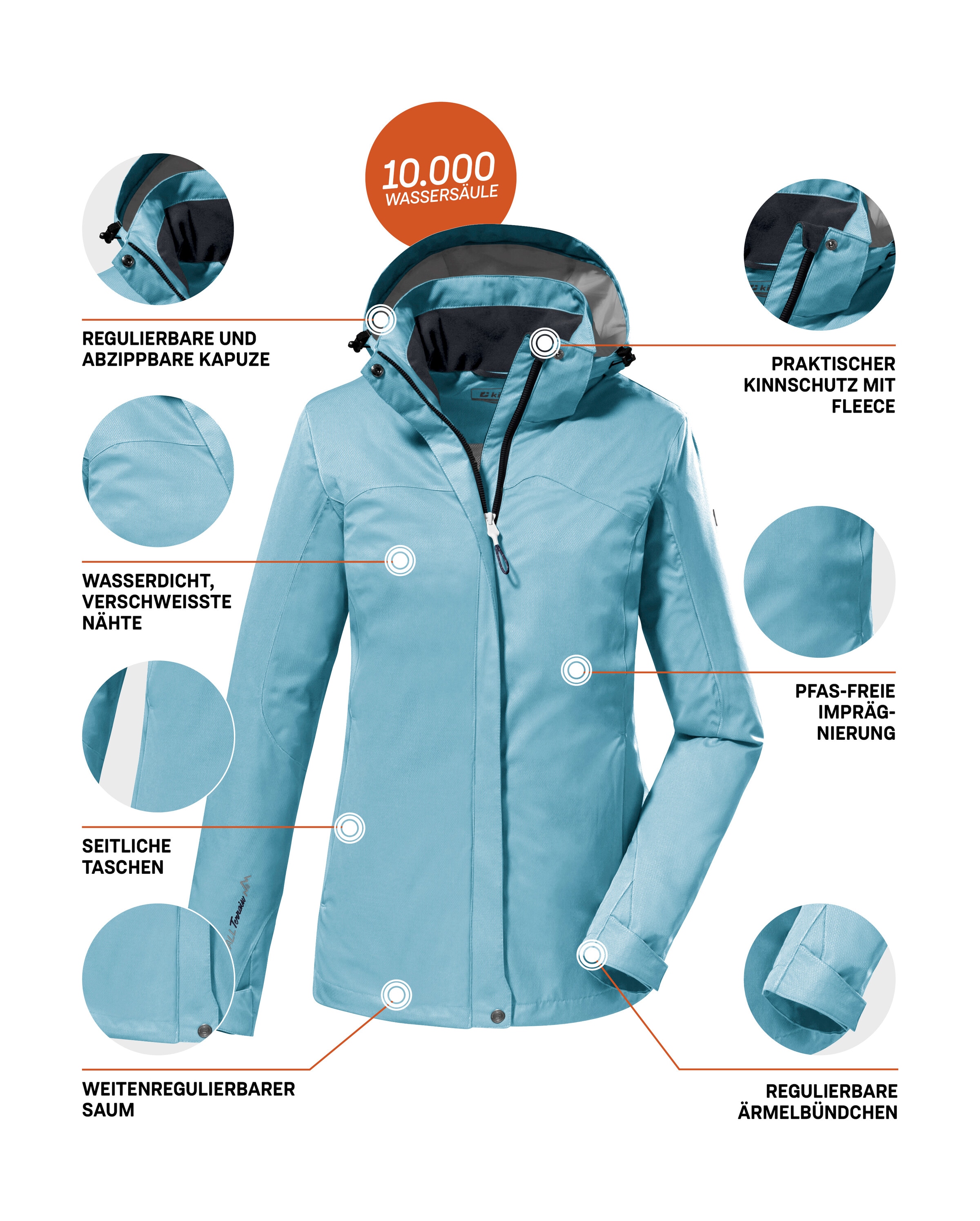Killtec Outdoorjacke »KOS 133 WMN JCKT«, Wasser- und winddichte Damenjacke mit abnehmbarer Kapuze, PFAS-frei