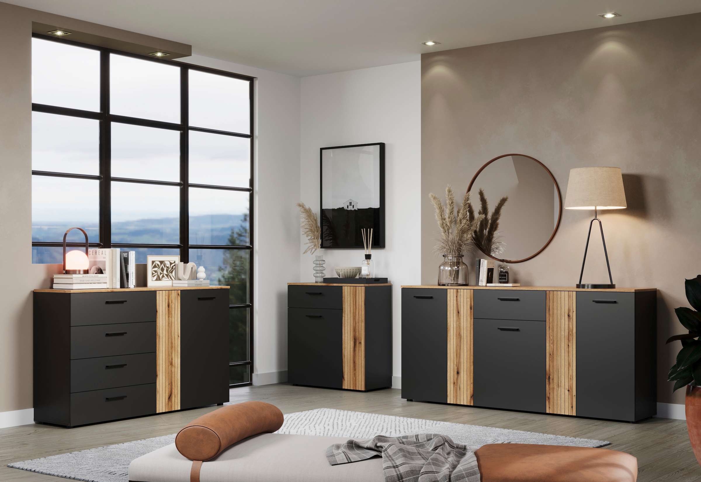Home affaire Kommode »Estepona« 1 Stk. tlg. Schubladenschrank in Rillenoptik mit Vollauszug-Funktion