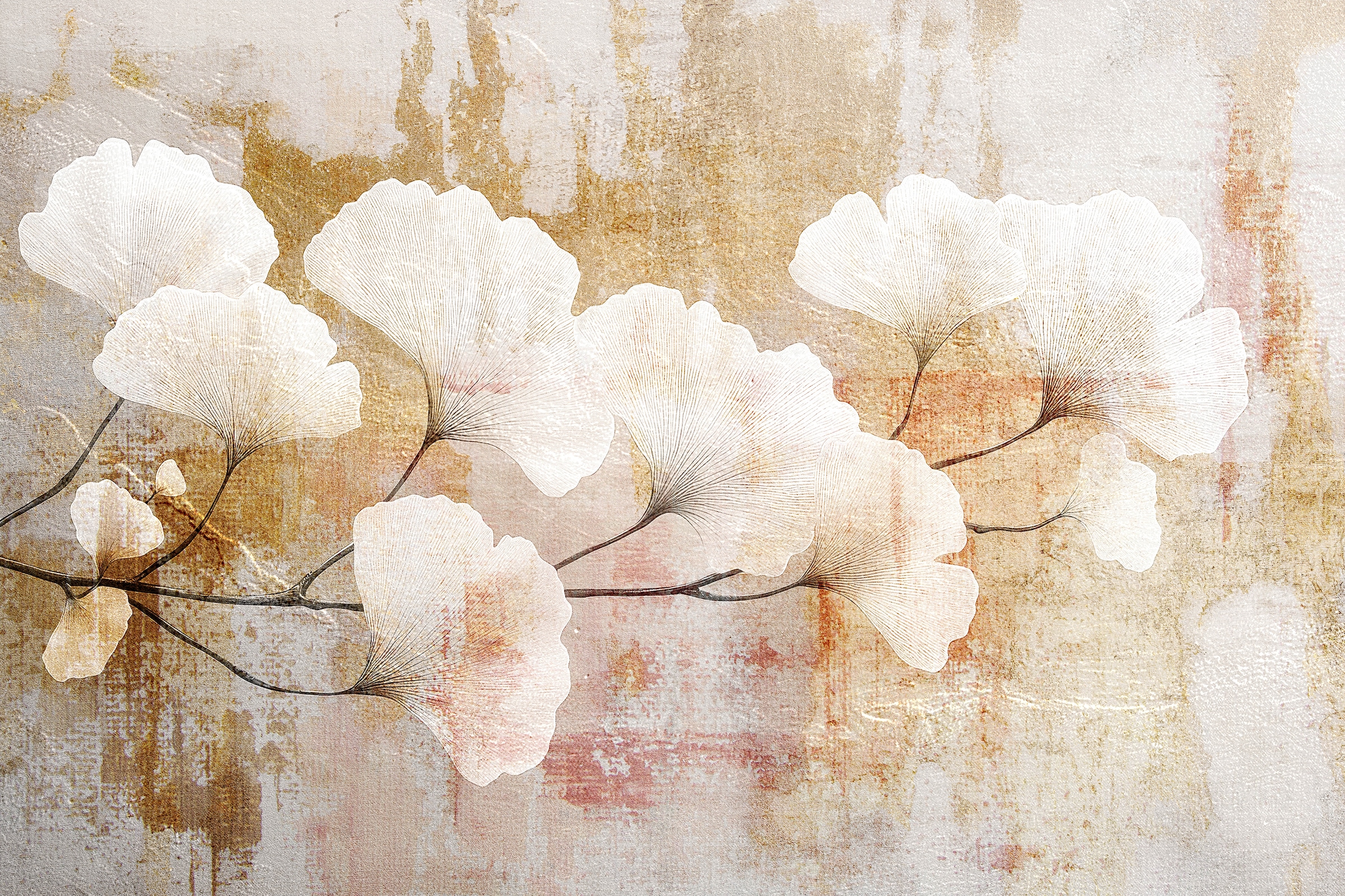 queence Leinwandbild "Gingkoblätter am Ast, Canvas Bild von Hand bespannt" 1 Stk. tlg. Zeitlose Ginkgo-Motive in hellen Farben