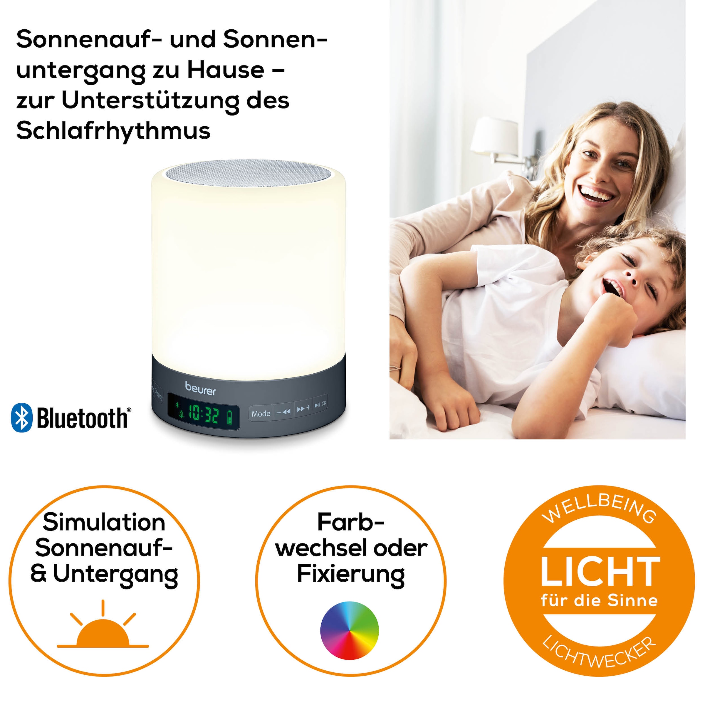 BEURER Tageslichtwecker »WL 50 Lichtwecker, simuliert den Sonnenaufgang für sanftes Aufwachen«, Mit farbigem Stimmungslicht, mit Radiofunktion und optionalem Weckton