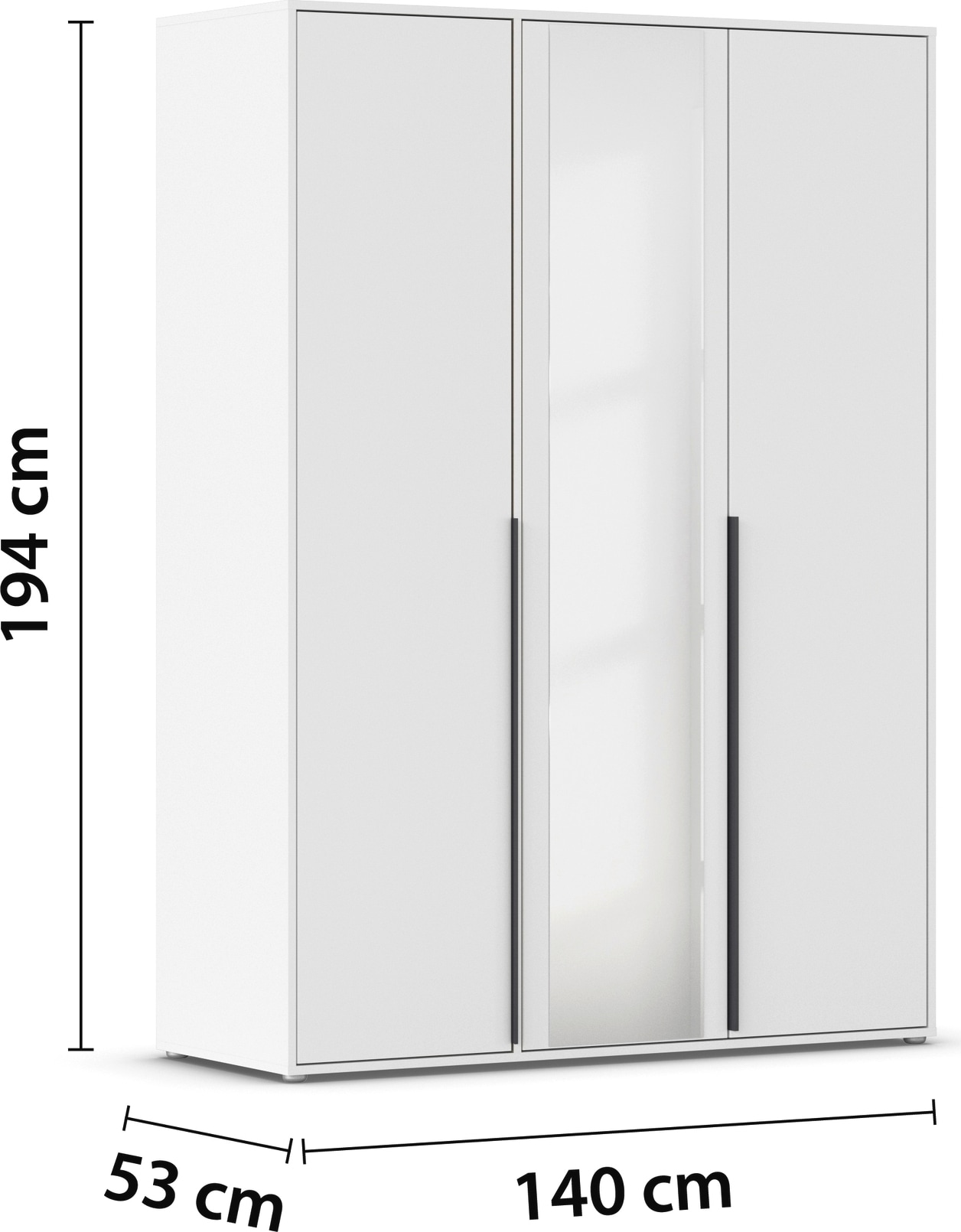 rauch Drehtürenschrank »Kleiderschrank Schrank Garderobe Wäscheschrank NAGATA mit Spiegel« in 3 verschiedenen Ausstattungen BASIC/CLASSIC/PREMIUM,  und modernen Stangengriffen in Graumetallic TOPSELLER MADE IN GERMANY