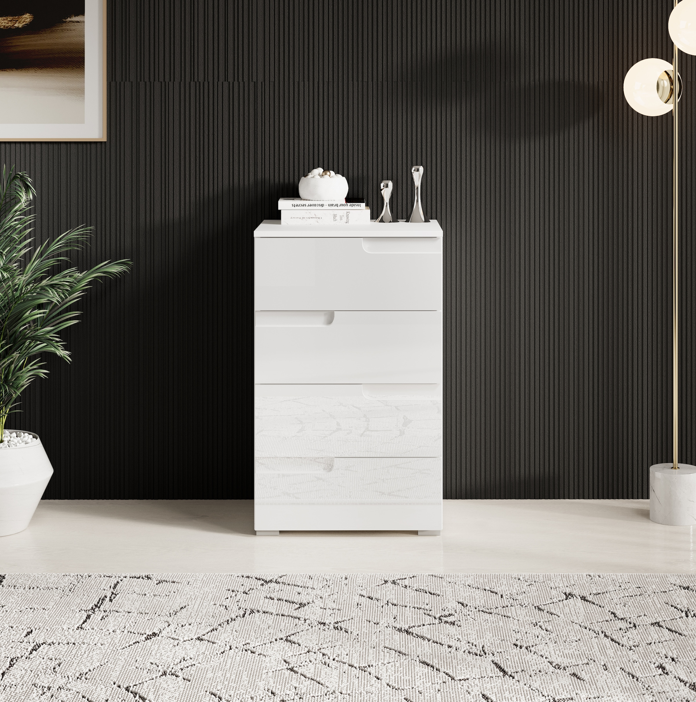 HBZ Kommode »Spice Weiß Hochglanz, BxHxT 50x80x40 cm«, Kommode mit 4 Schubkästen