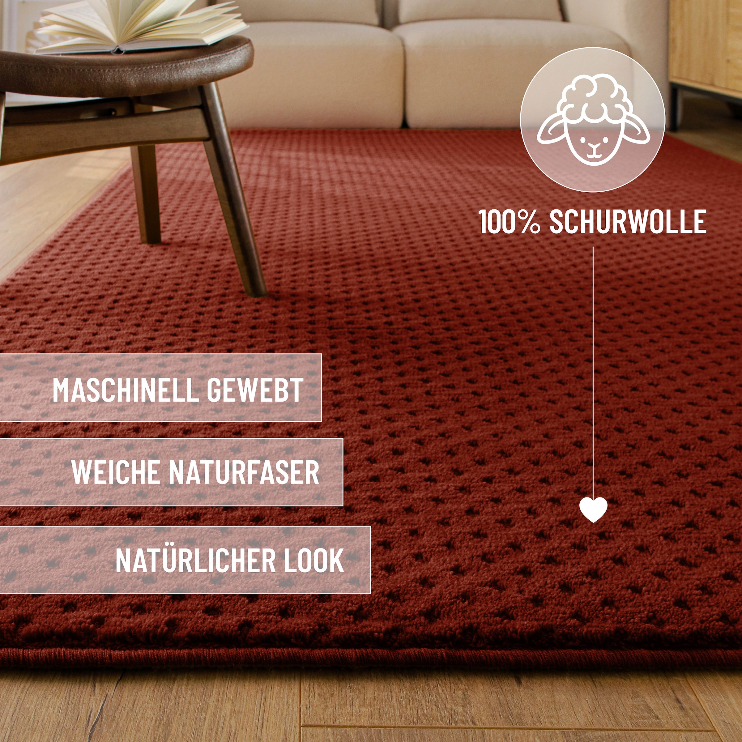 Wecon home Teppich »Castello THREE« rechteckig 7 mm Höhe Schurwolle, Kurzflor mit Hoch-Tief-Effekt, Wohnzimmer, Rautenmuster