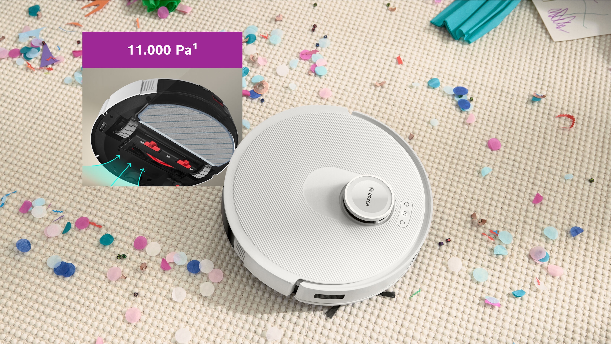 BOSCH Saugroboter »Spotless + BCRD1W, Saugroboter mit Wischfunktion, 11.000 Pa Saugkraft«, Trocken-Servicestation, Infrarot Navigation, Carbon Bürste