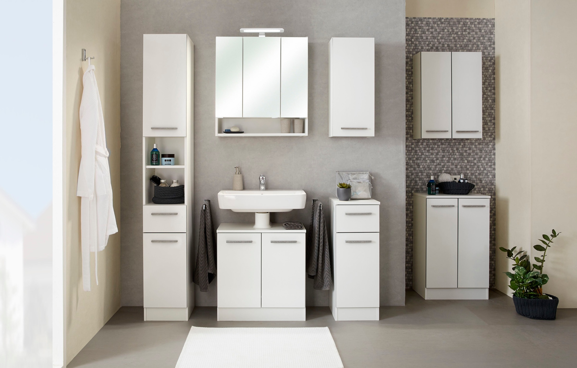 Saphir Unterschrank »Quickset 953 Badschrank mit 1 Tür und 1 Schublade, 30 cm breit« Badezimmer-Unterschrank inkl. Türdämpfer, Griffe in Betonoptik