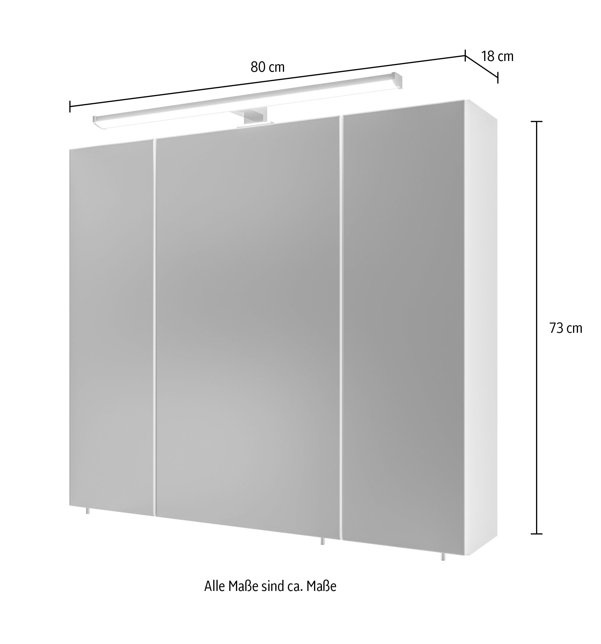 Saphir Badezimmerspiegelschrank »Spiegelschrank Serie 3006 inkl. LED-Beleuchtung, 3 Türen«, Badschrank 80 cm breit, inkl. Steckdose und Türdämpfer